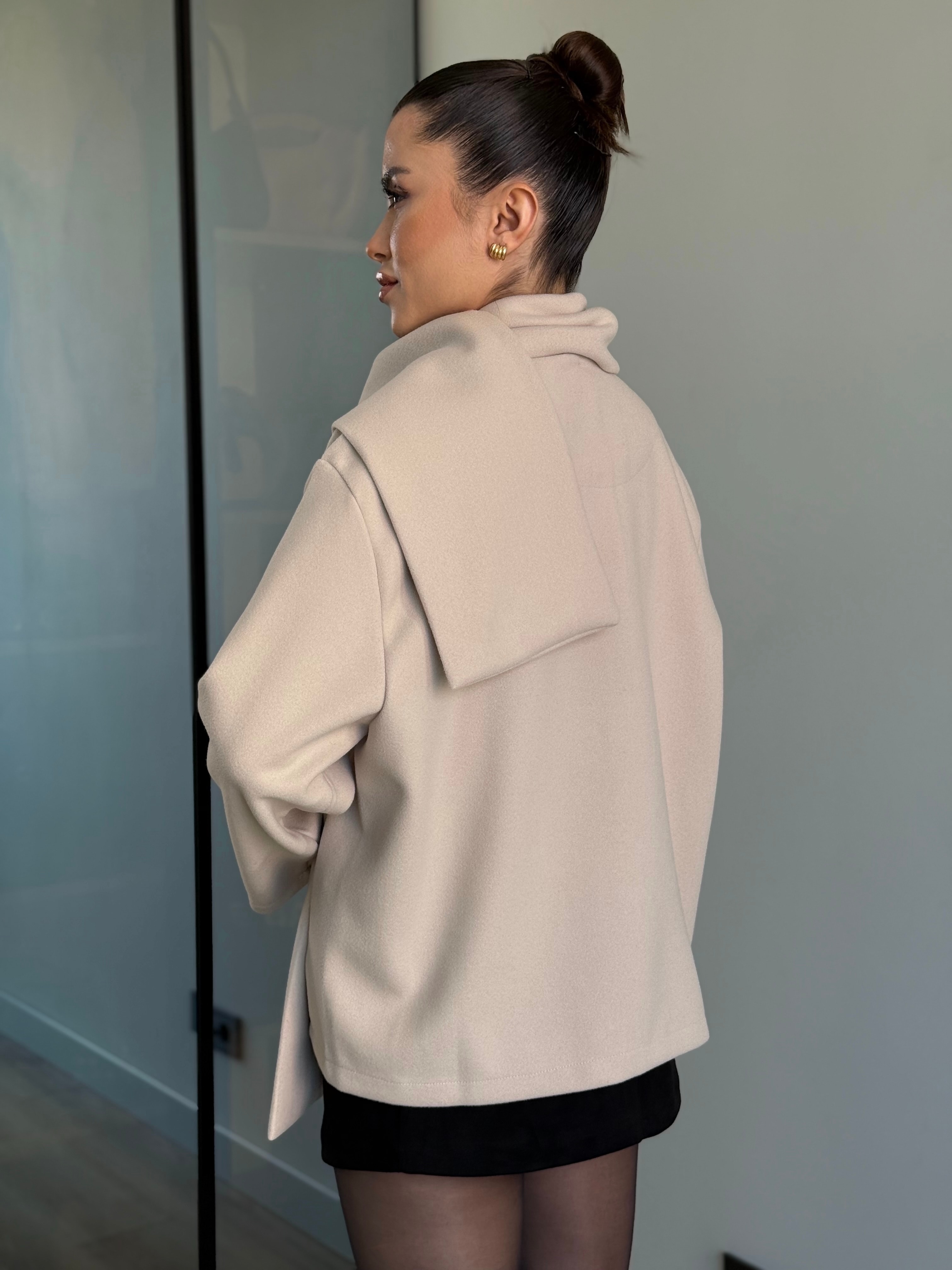 Şal Detay Kaşe Kaban - krem