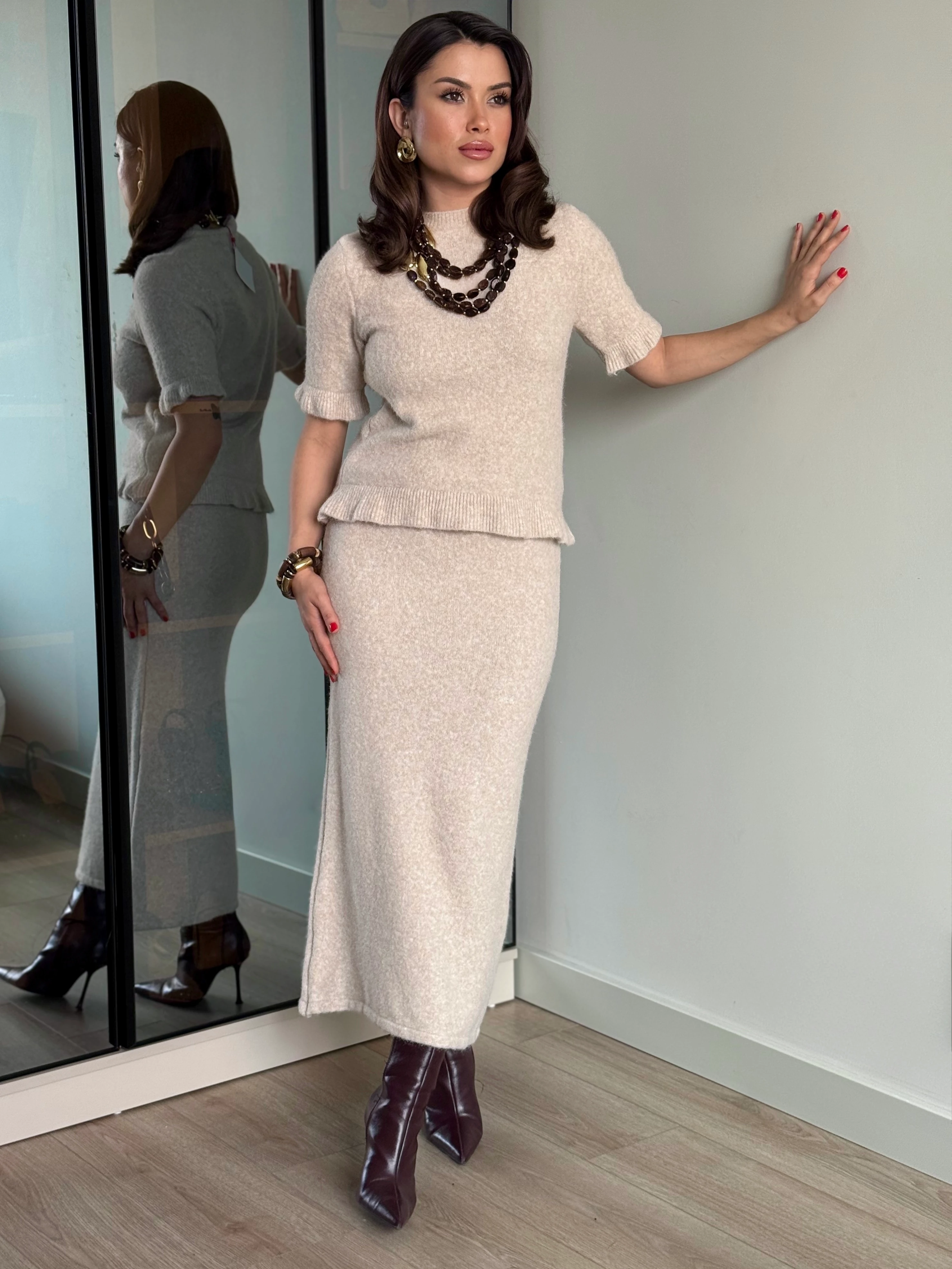 Etek-Bluz Triko Takım - krem