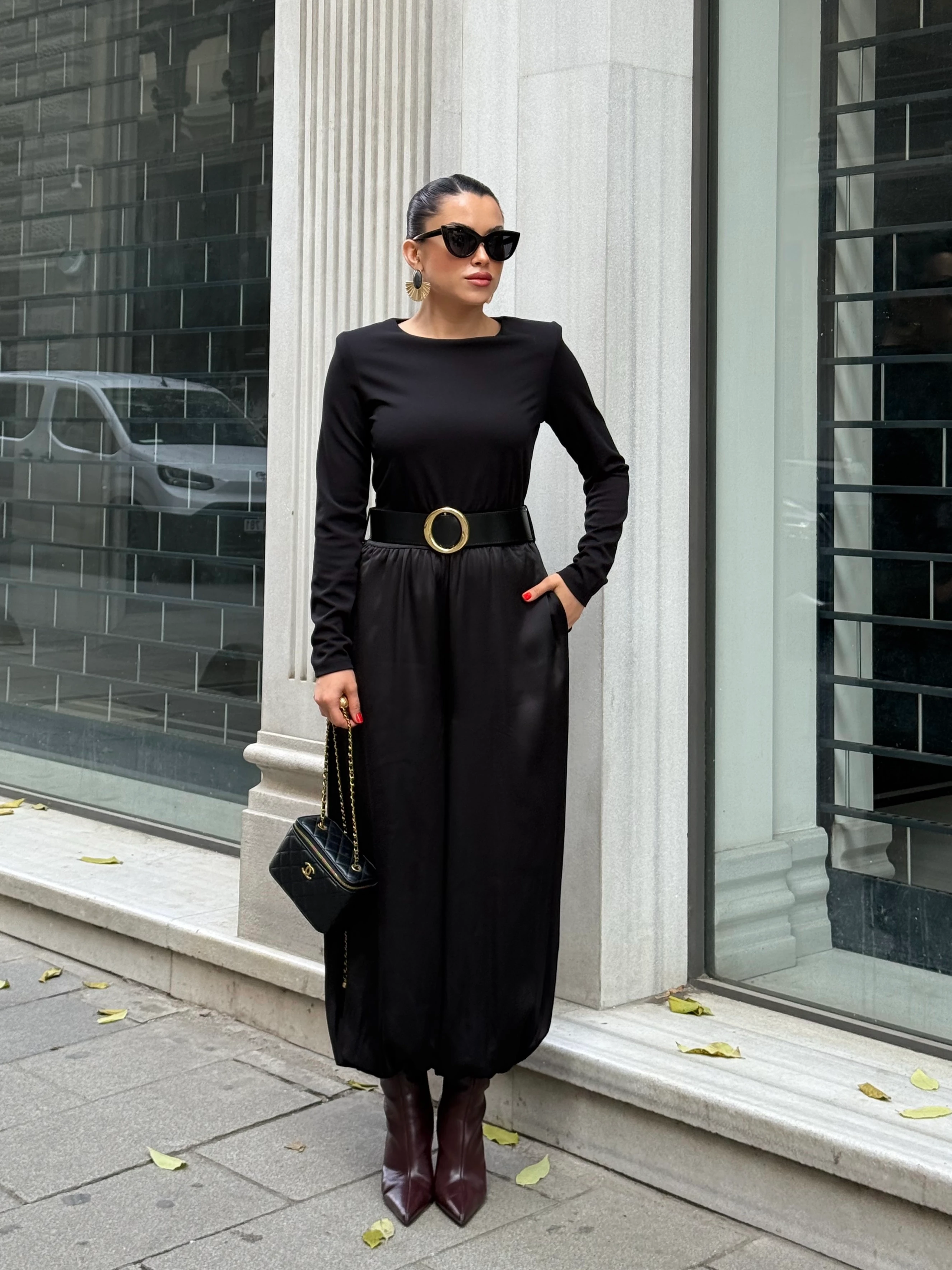 Kemer Detaylı Tulum - Siyah