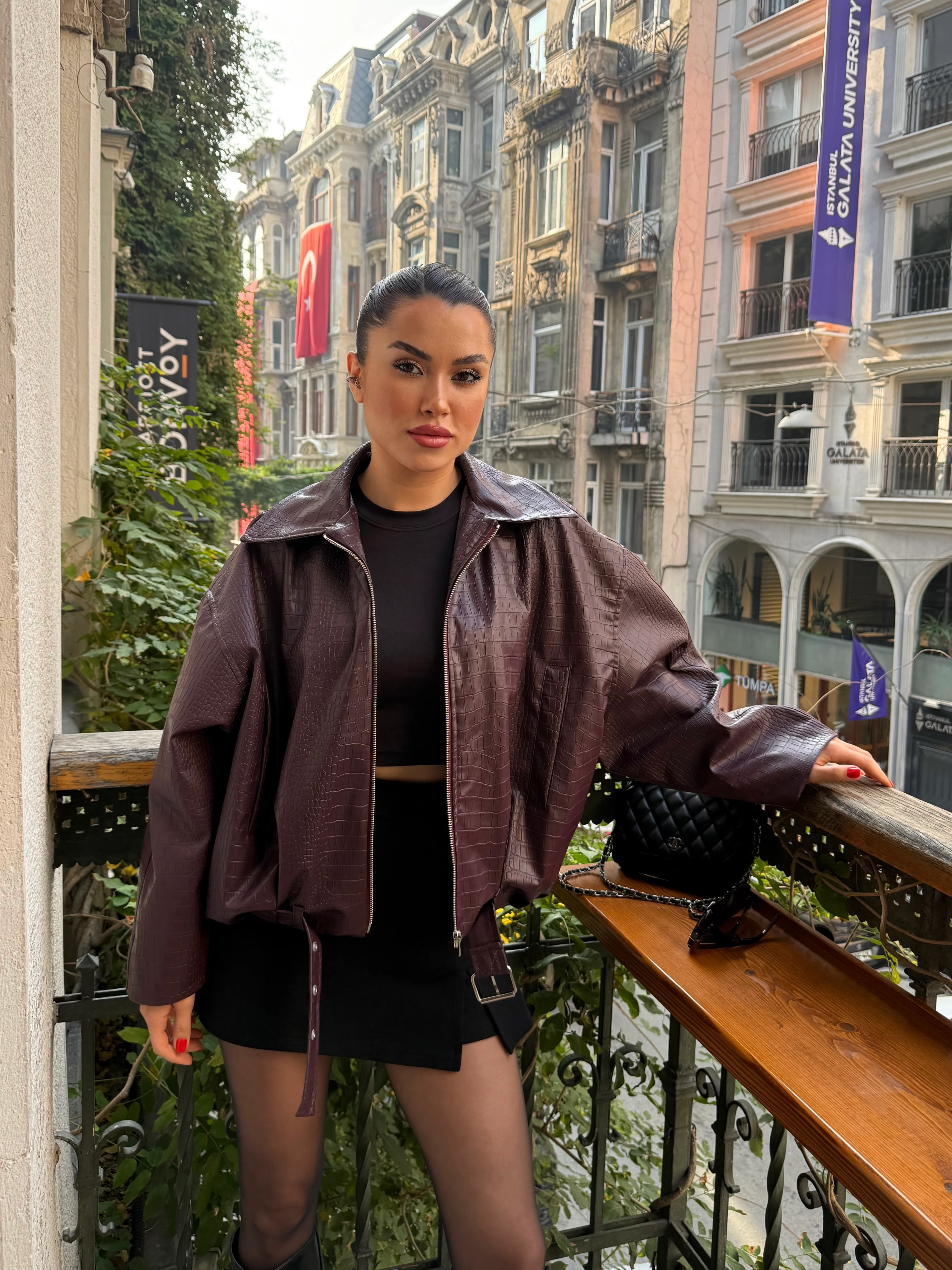 Noir Bordo Suni Deri Ceket - Bordo