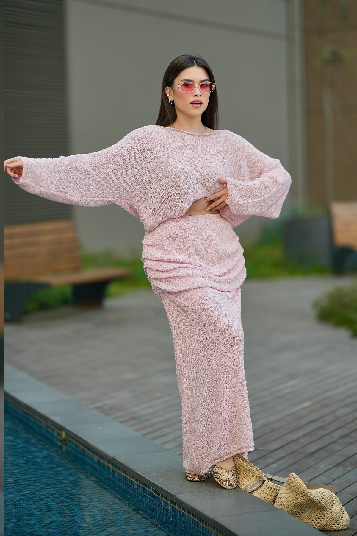 Büzgü Detaylı Tasarım Takım  - Pembe