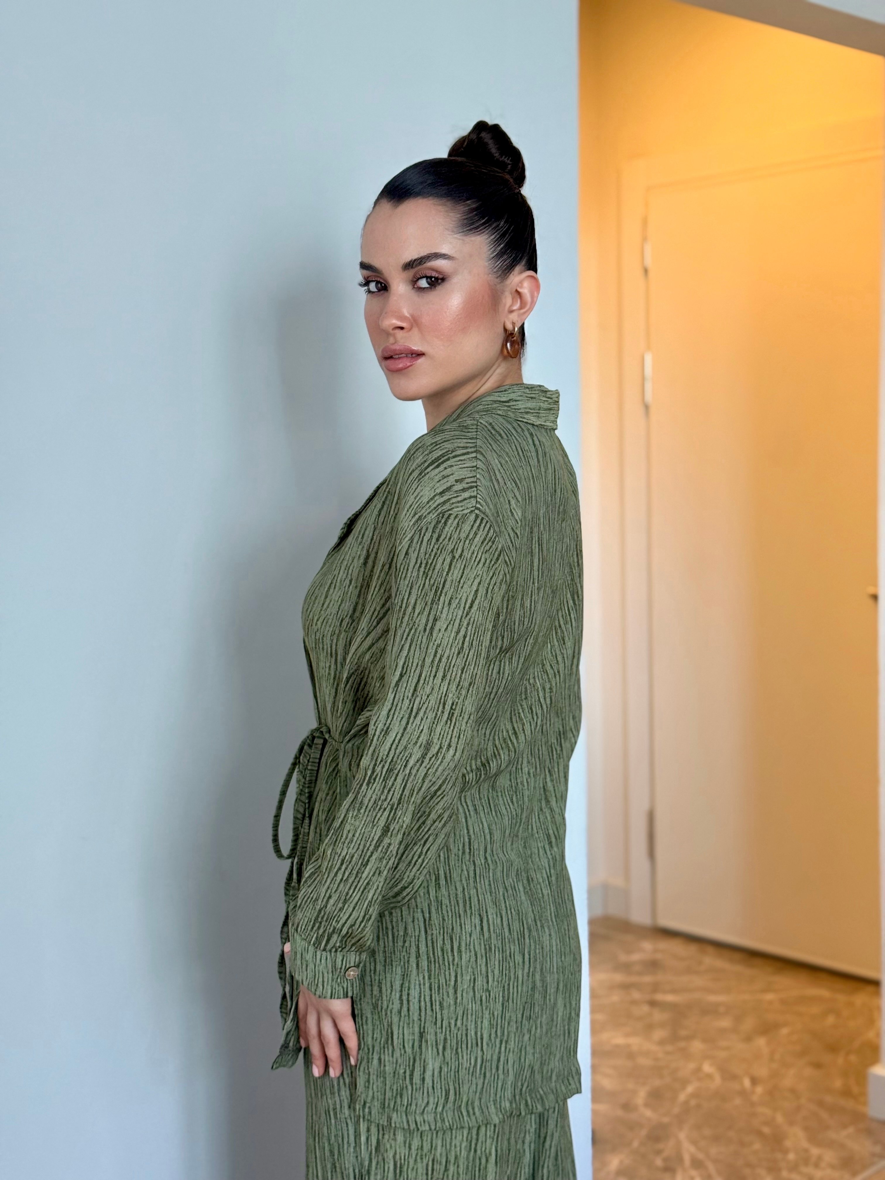 Haki Beli Lastikli Üst-Alt Pantolon Takım
