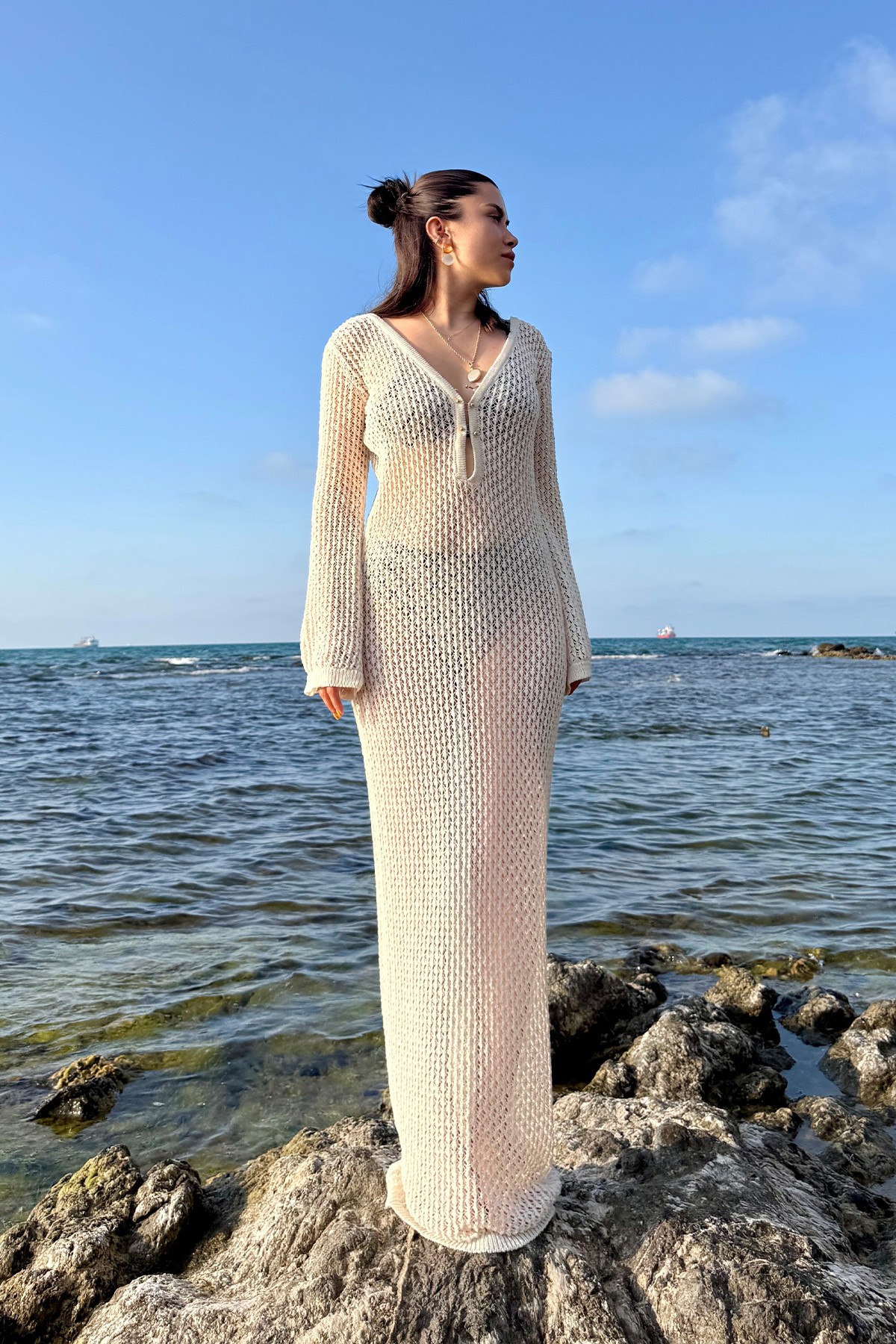 Beach Elbisesi Sarı Renk - beyaz