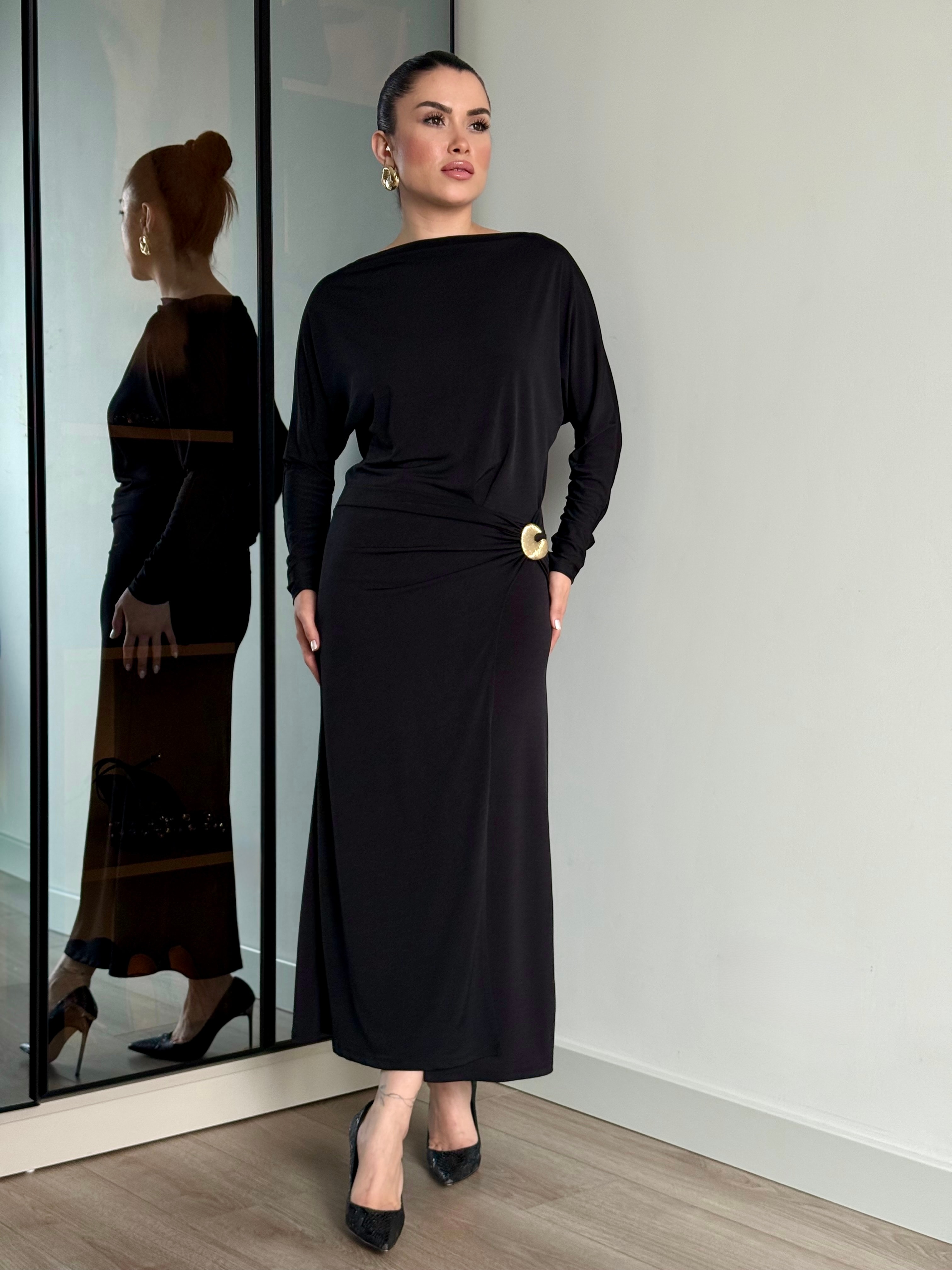 Yarasa Kol Toka Detay Elbise