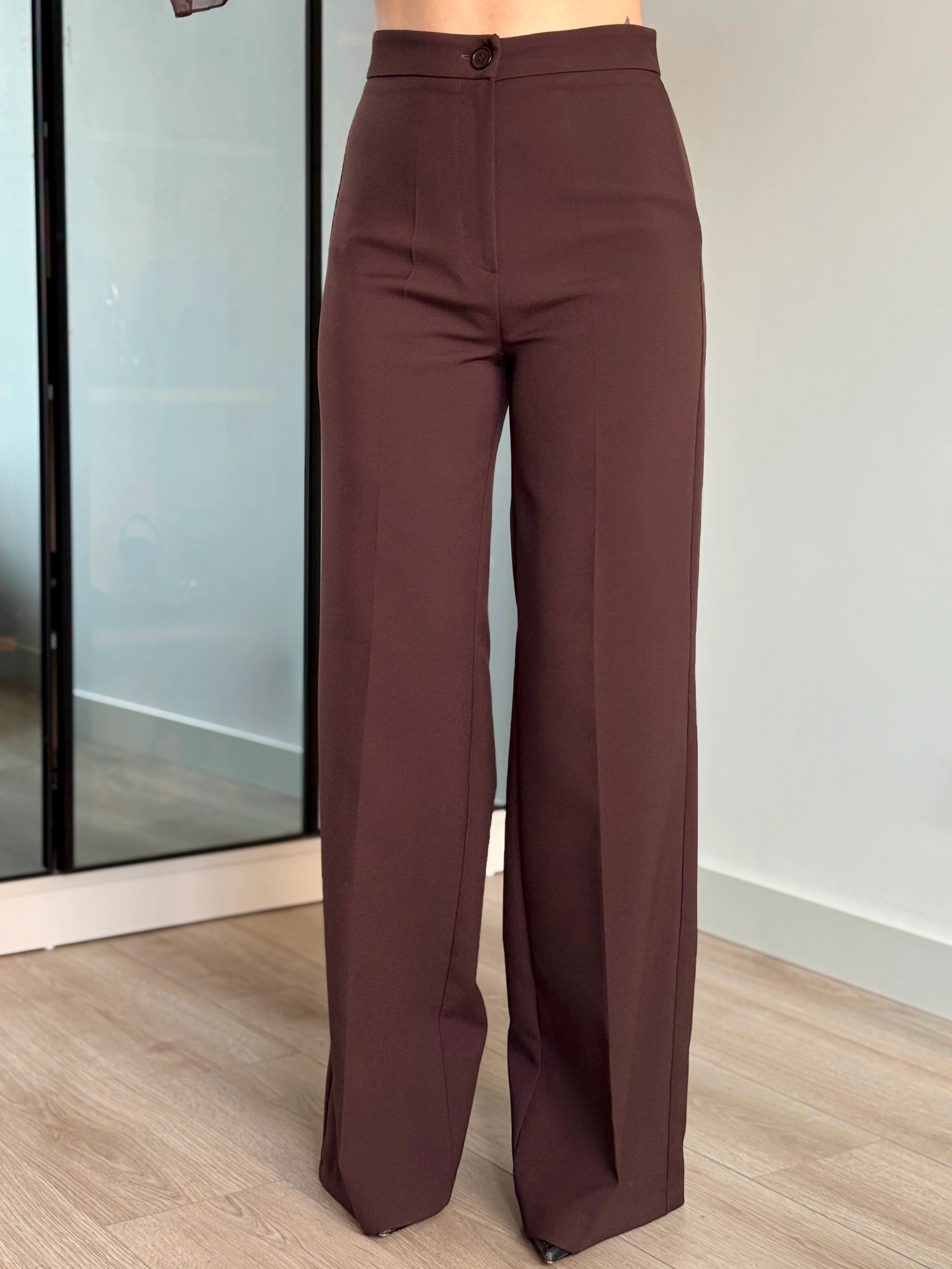 Yüksel Bel Palazzo Pantolon - Acı kahve