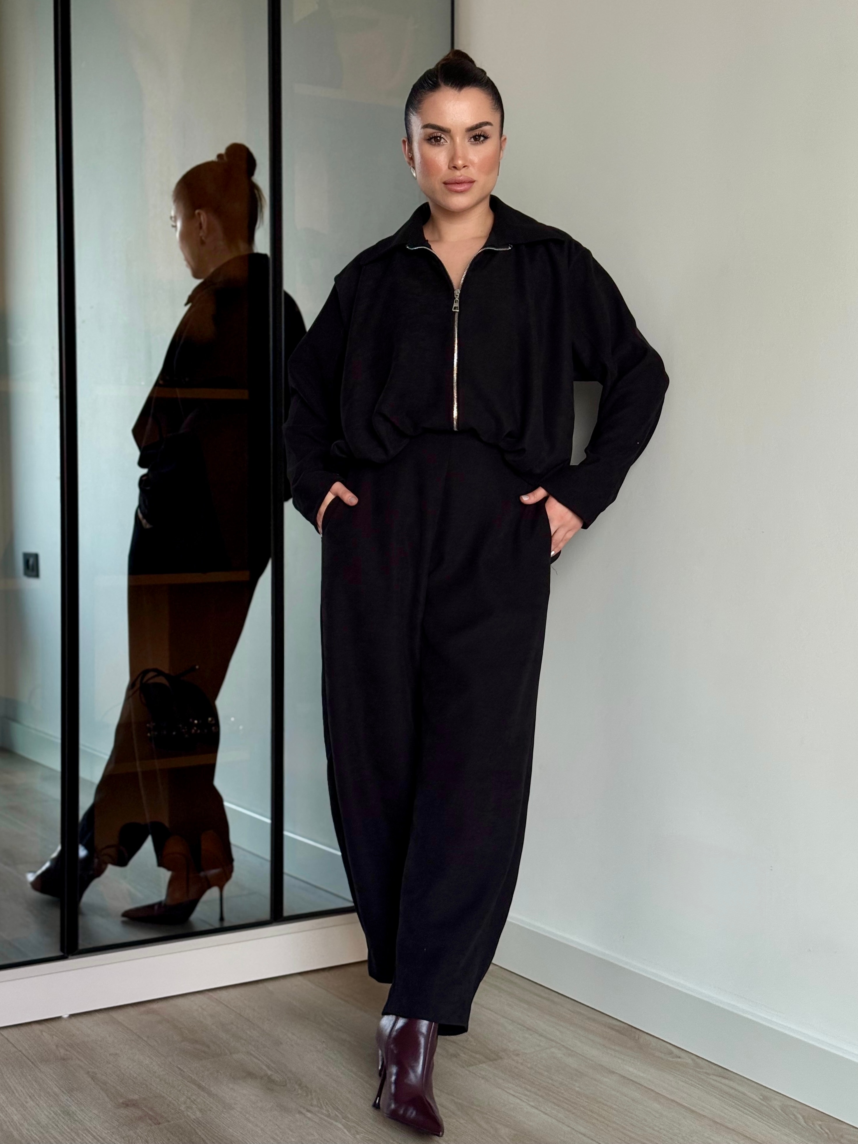 İkili Gömlek Yaka Takıım  - Siyah