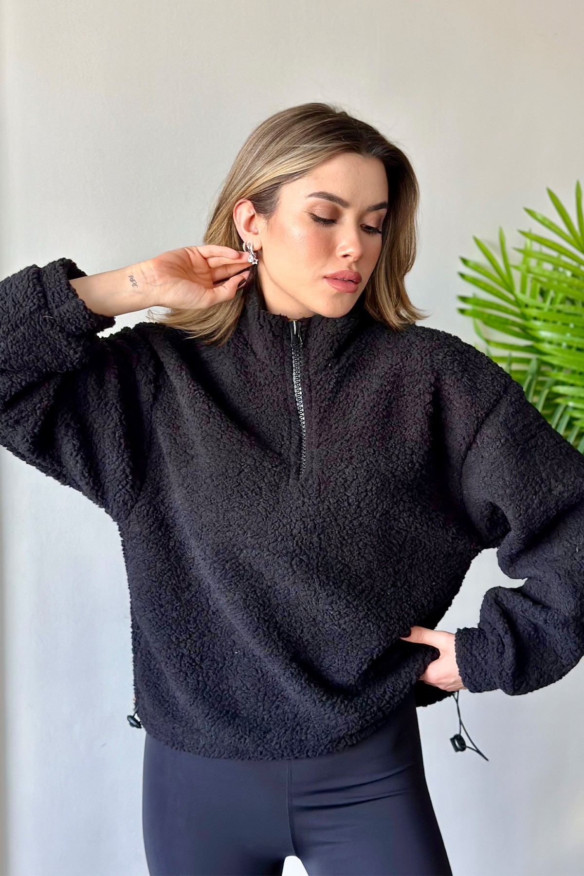 Peluş Sweat Siyah