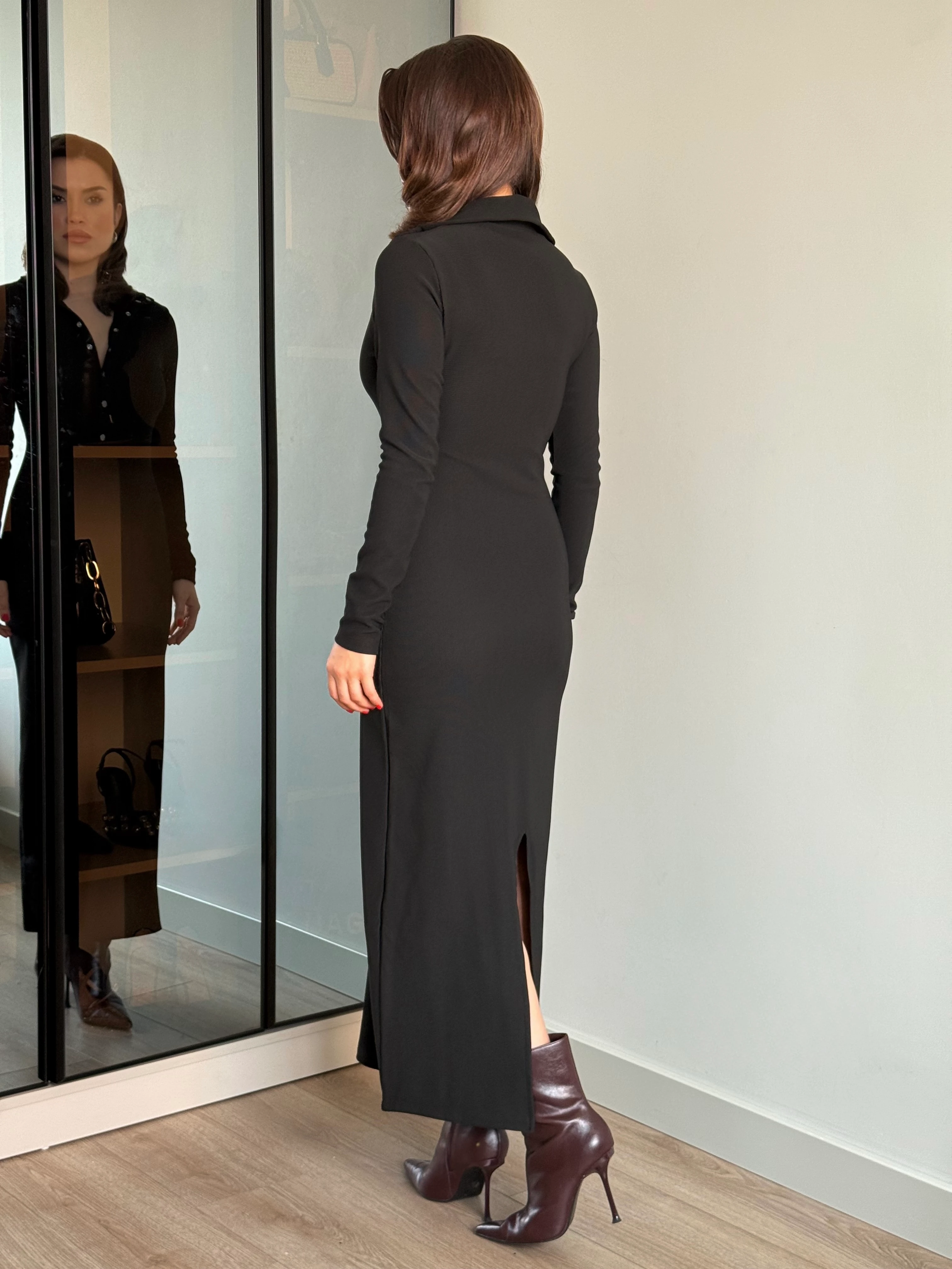 Ottoman Çıtçıtlı Balıkçı Yaka Elbise 