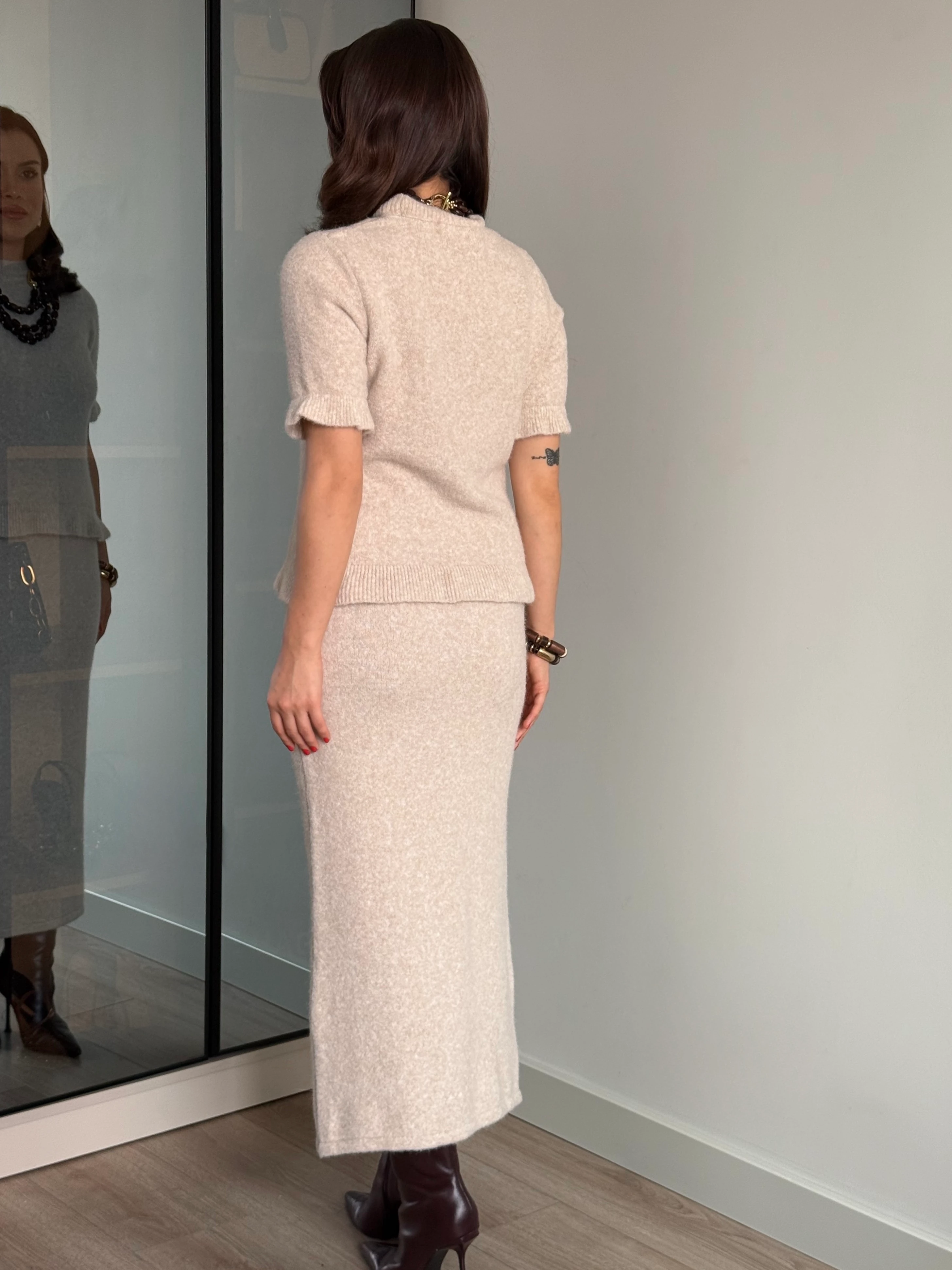 Etek-Bluz Triko Takım - krem