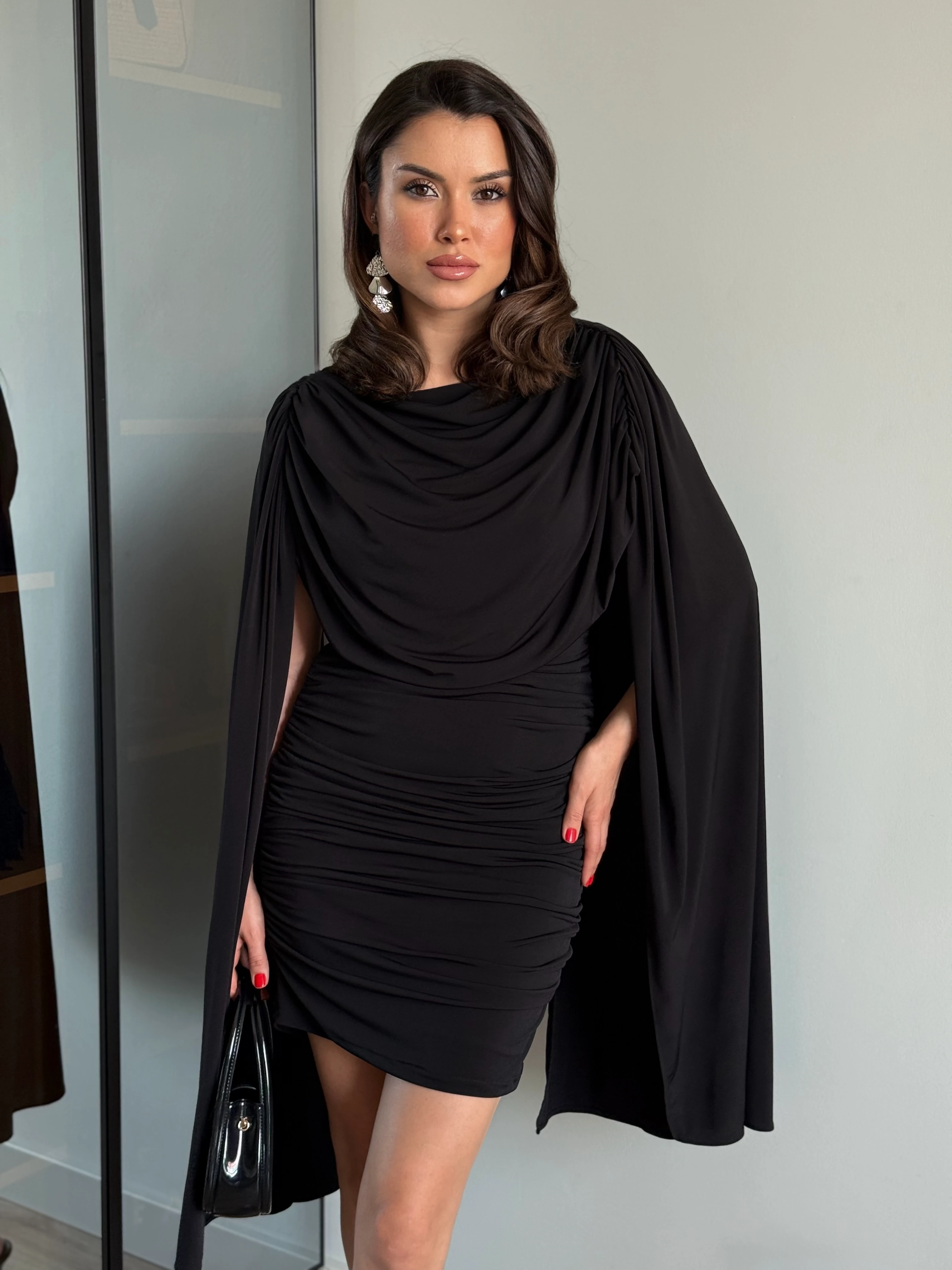 Sandy Kumaş Elbise - Siyah