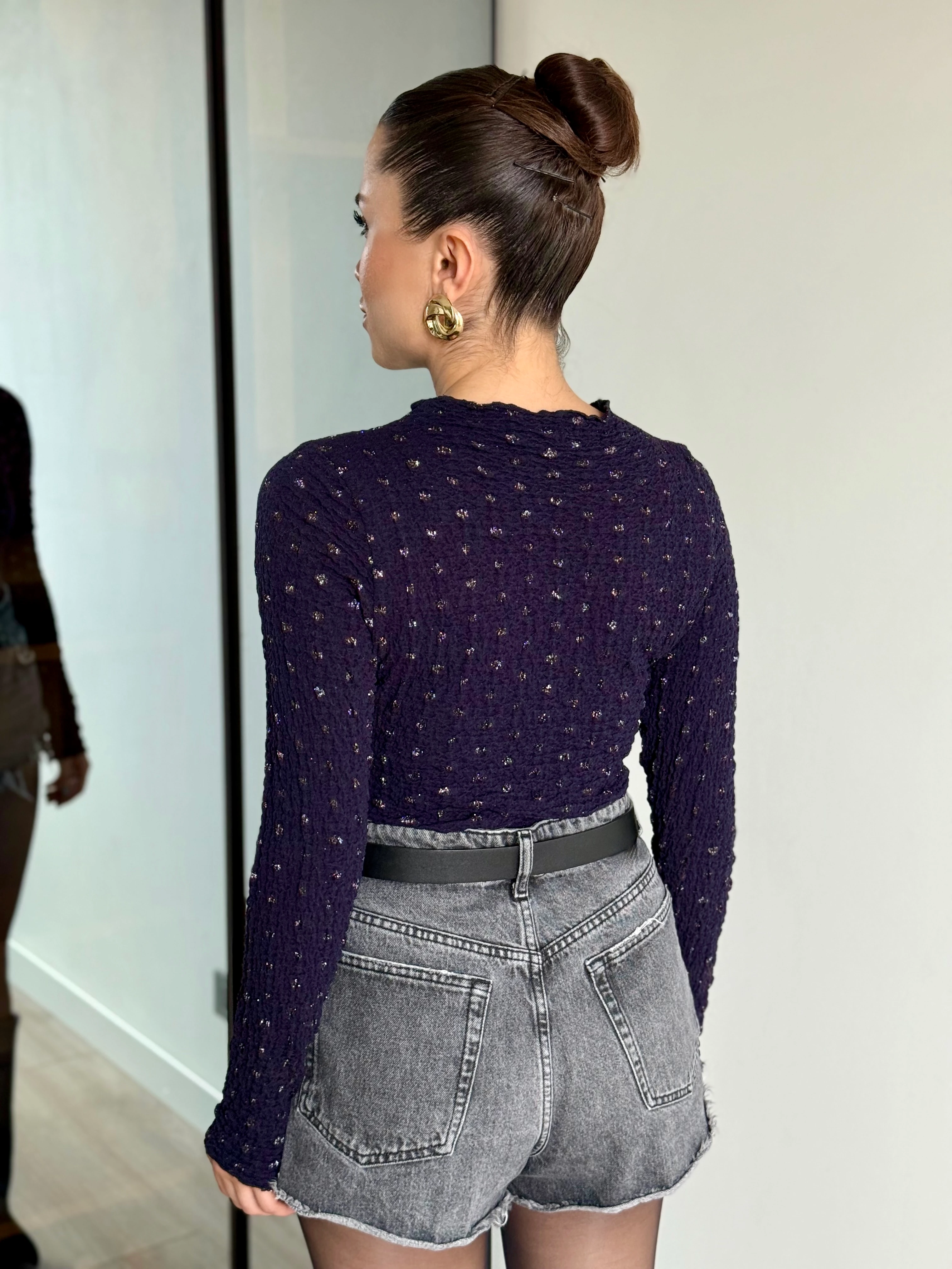 Simli Transparan Bluz - Lacivert