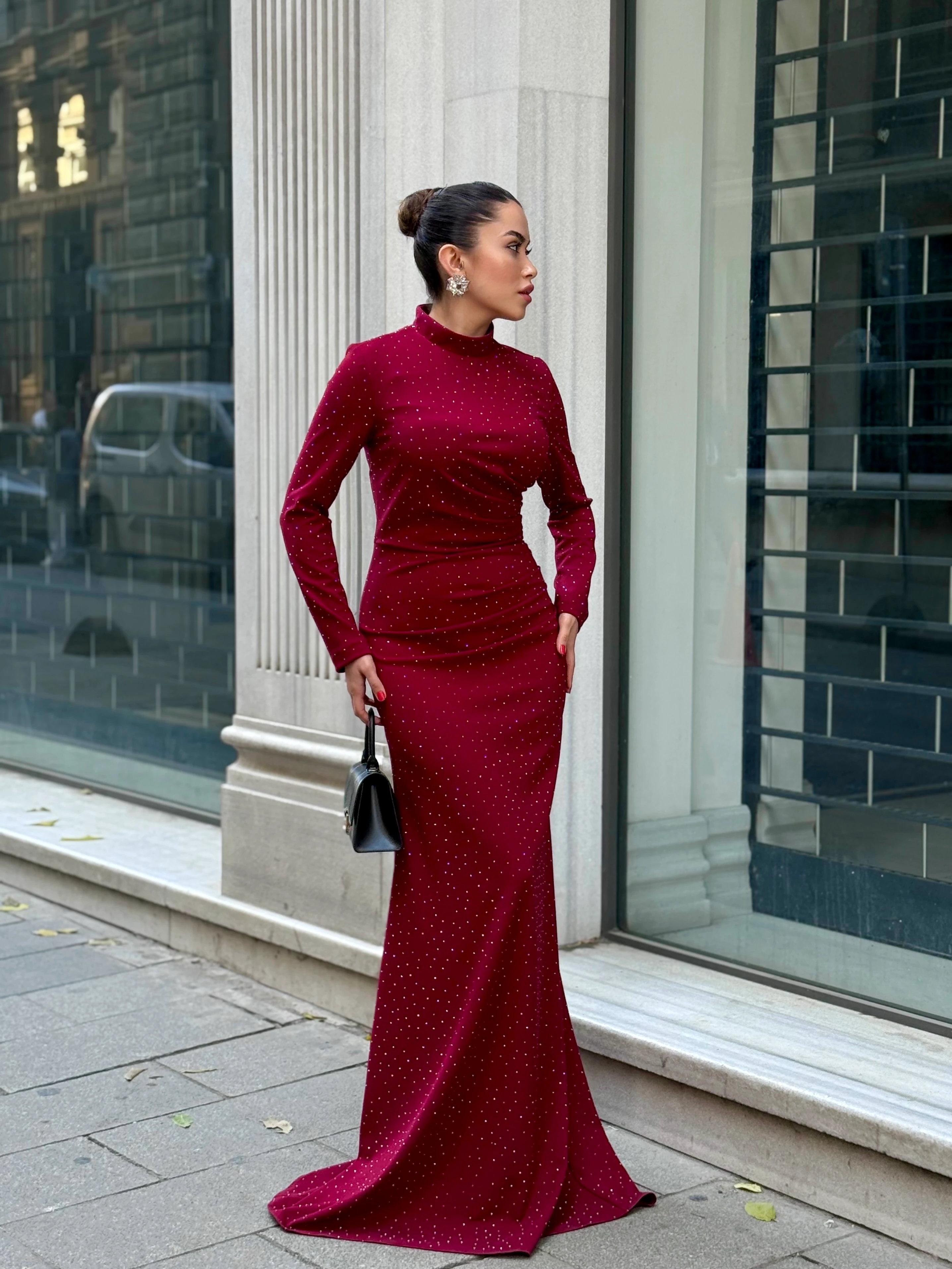 Kroko Touch Elbise  - Bordo