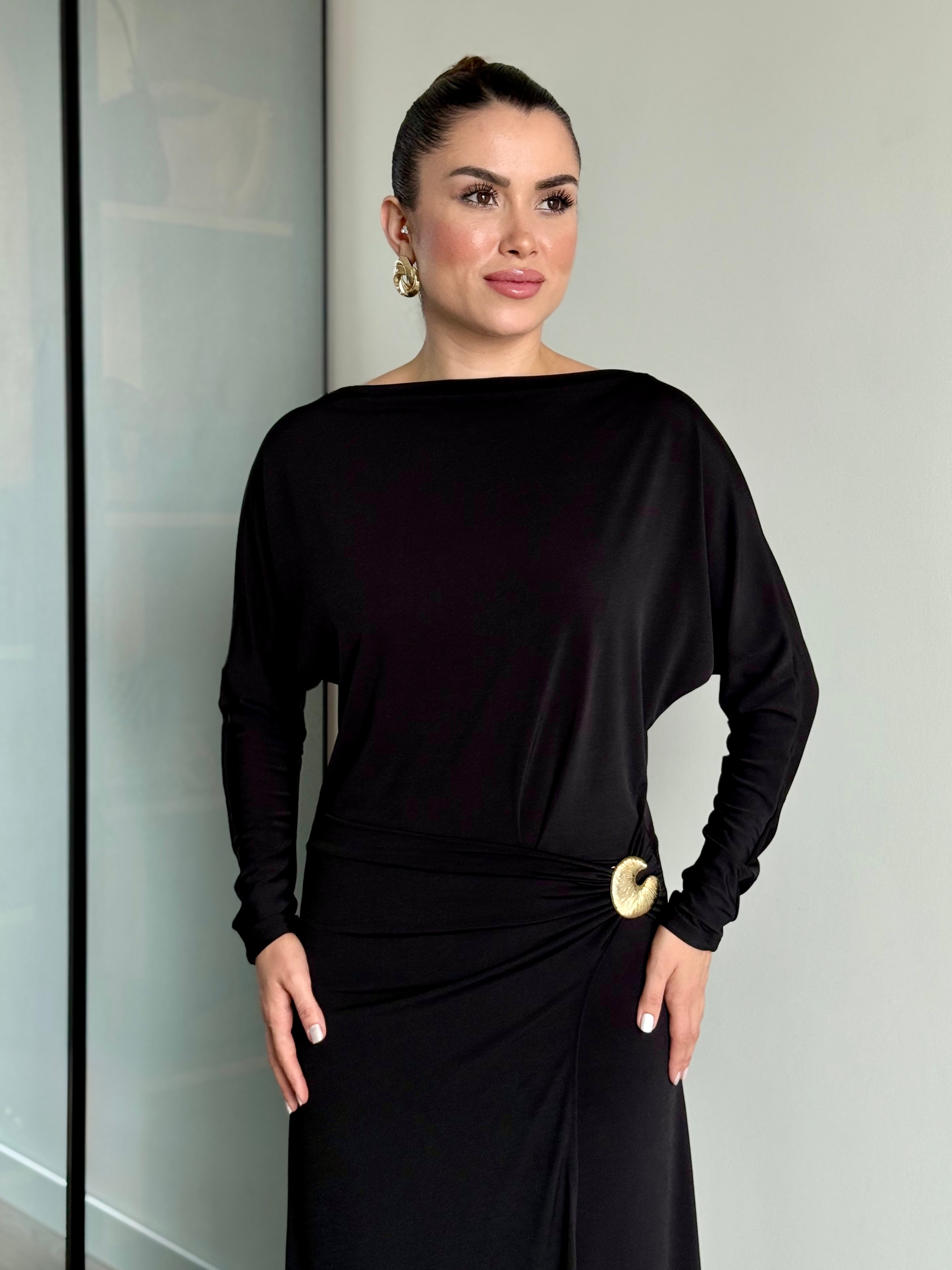 Yarasa Kol Toka Detay Elbise