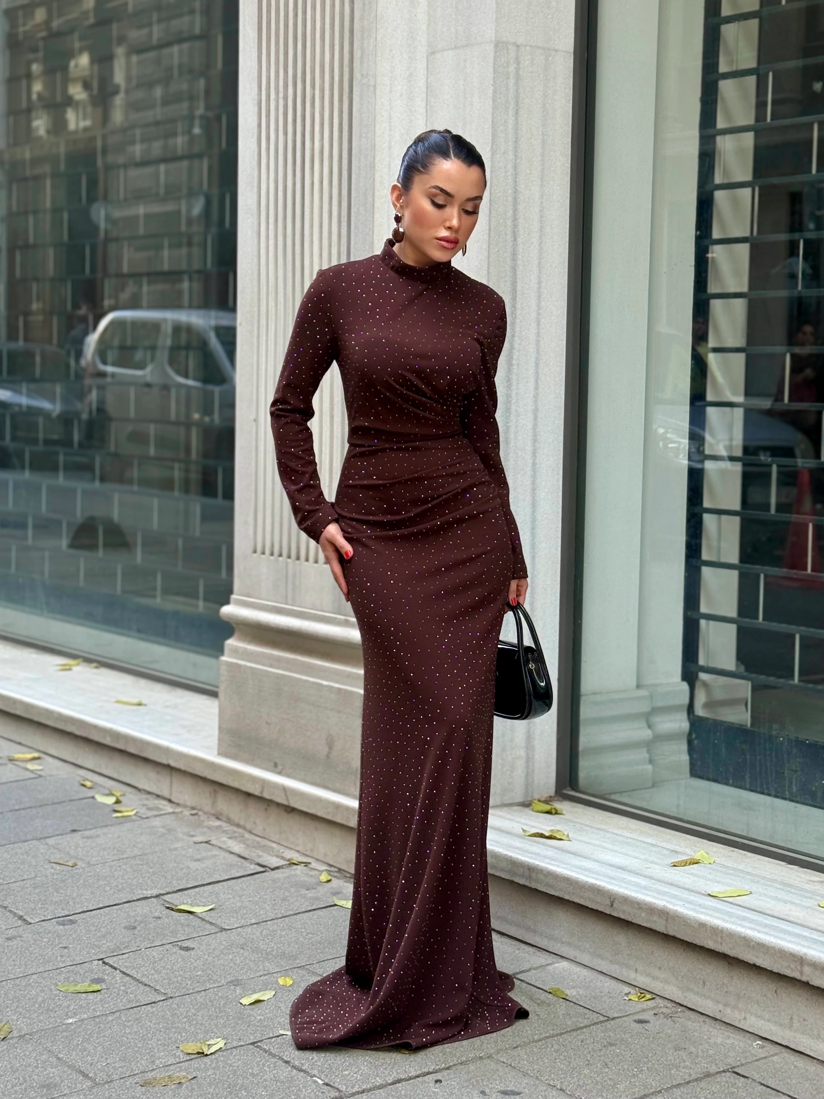 Kroko Touch Elbise  - kahverengi