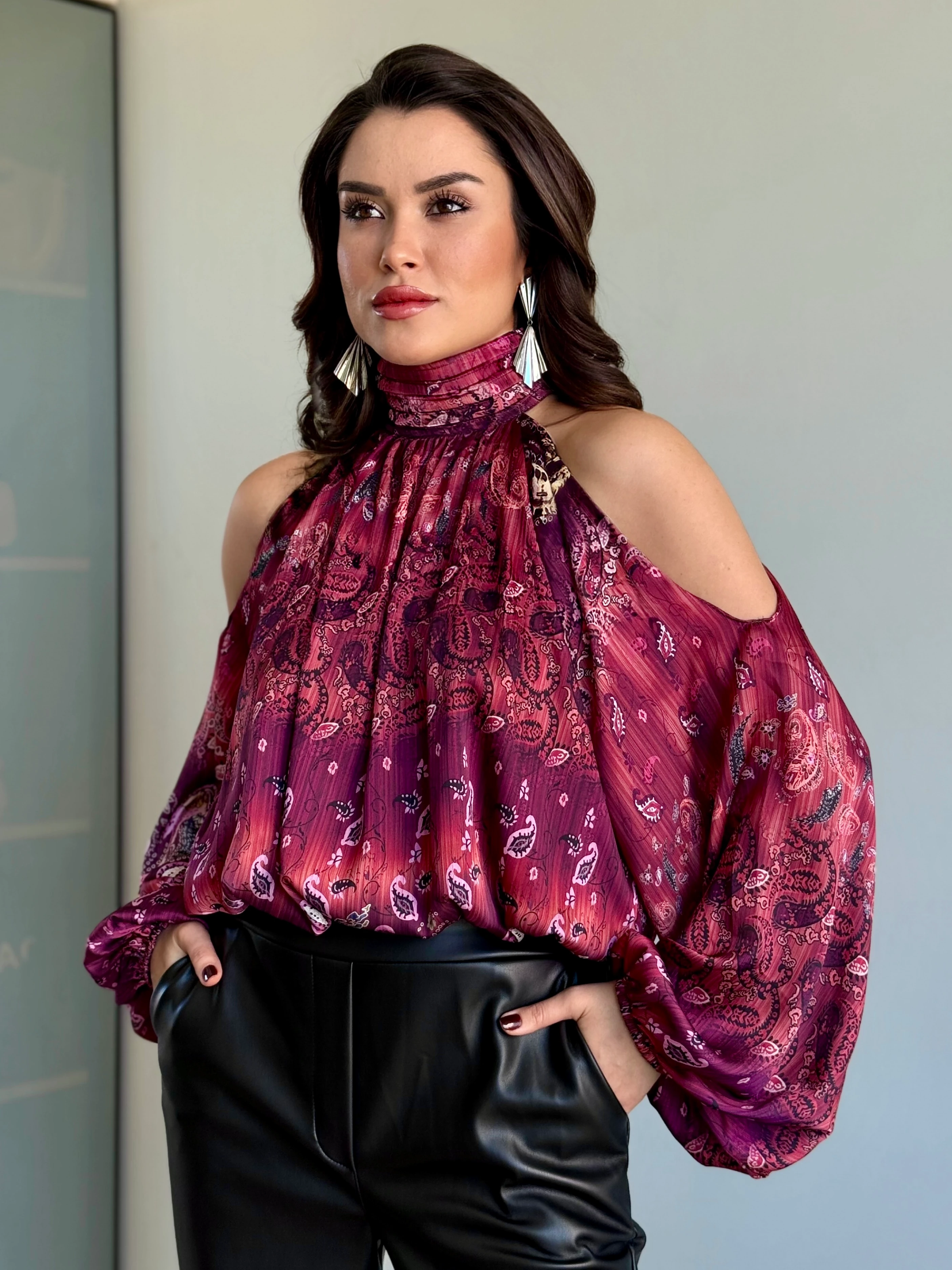 Omuz Dekolteli  Bluz - Bordo