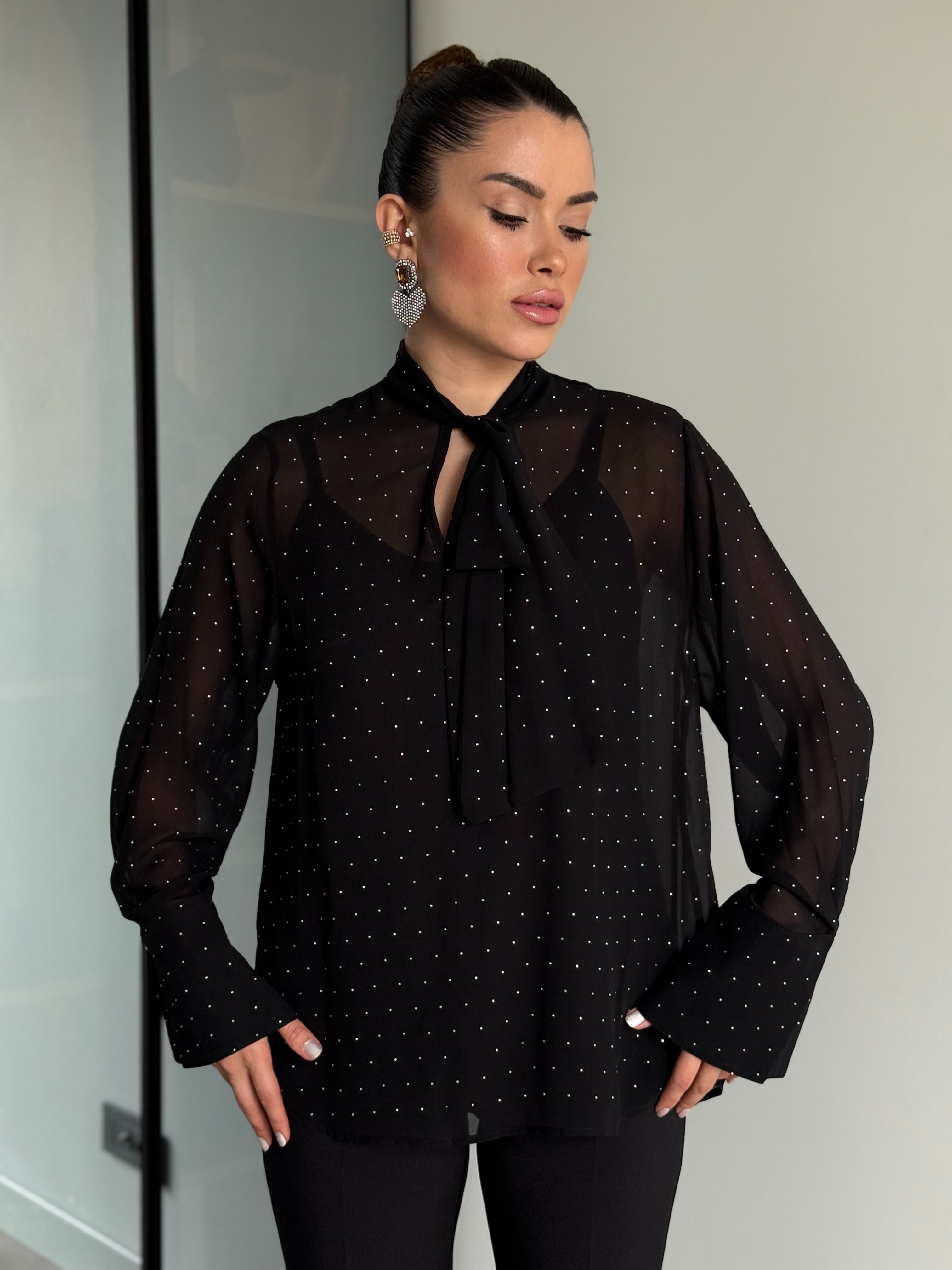 Taşlı Gömlek  - Siyah