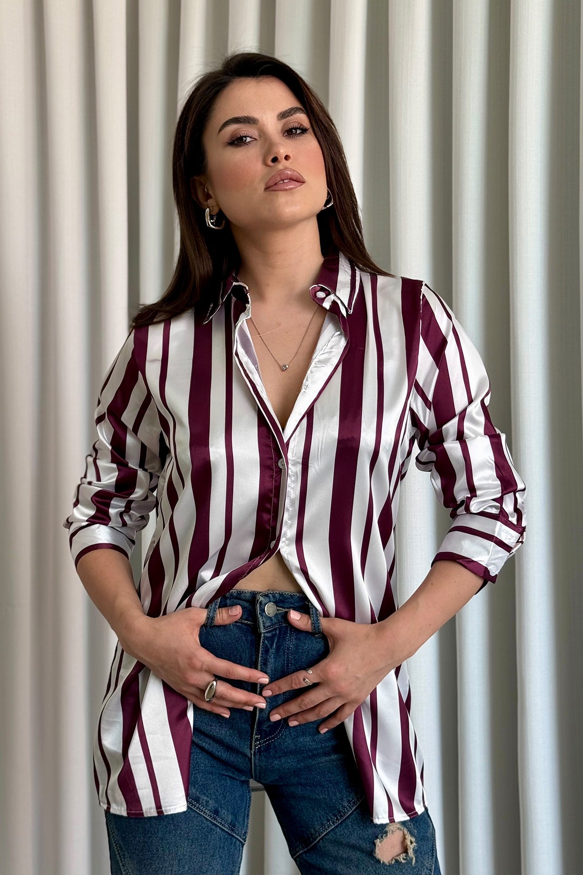 Saten Gömlek - Bordo