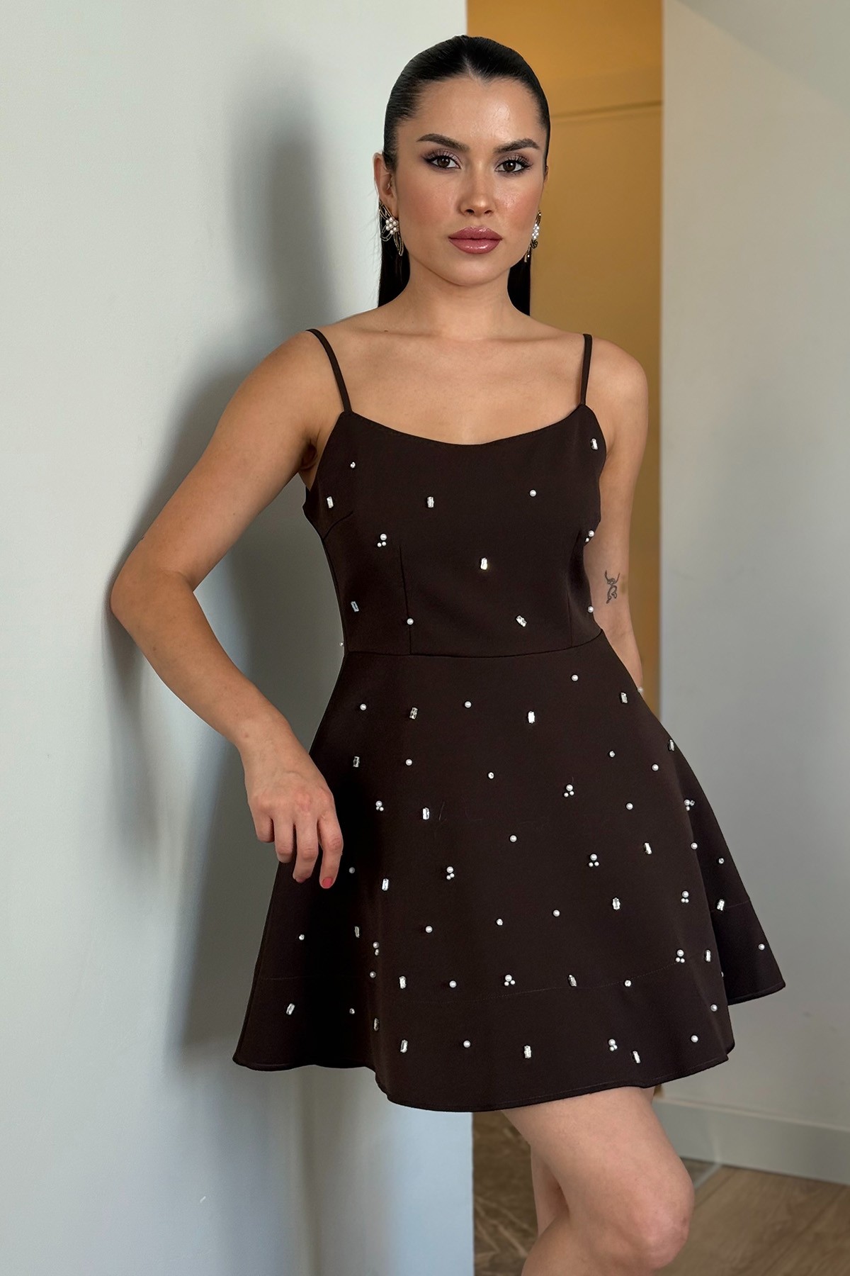 Kahve Işıltılı Elbise