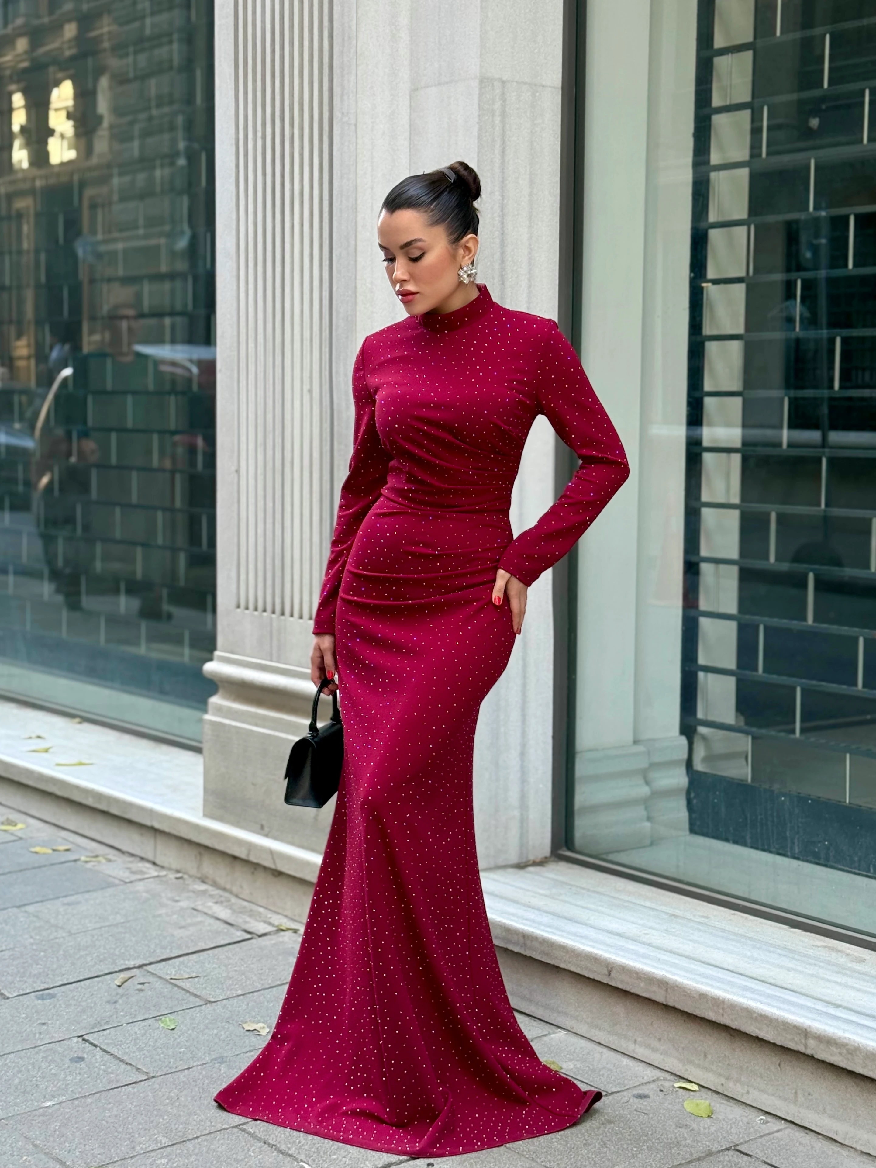 Kroko Touch Elbise  - Bordo