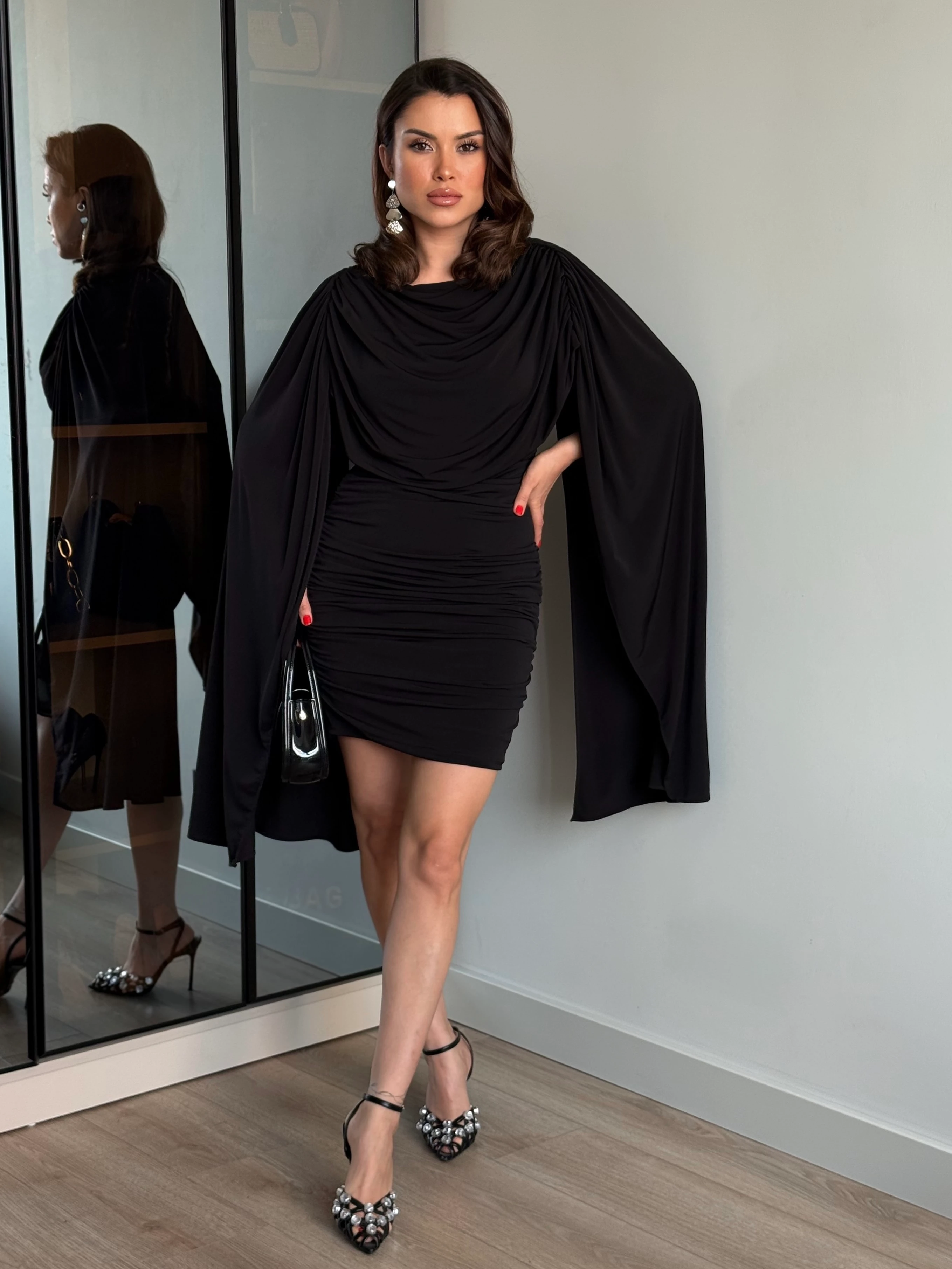 Sandy Kumaş Elbise - Siyah