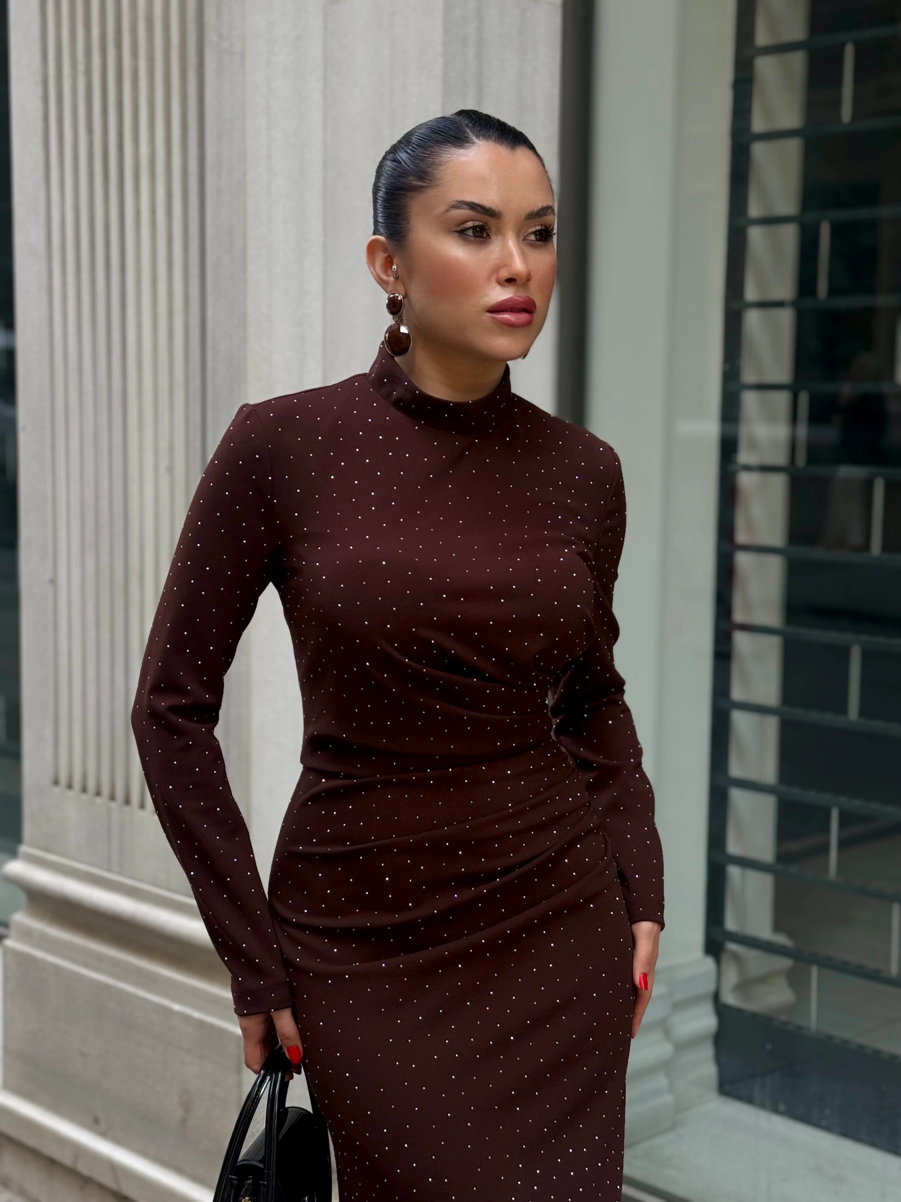 Kroko Touch Elbise  - kahverengi