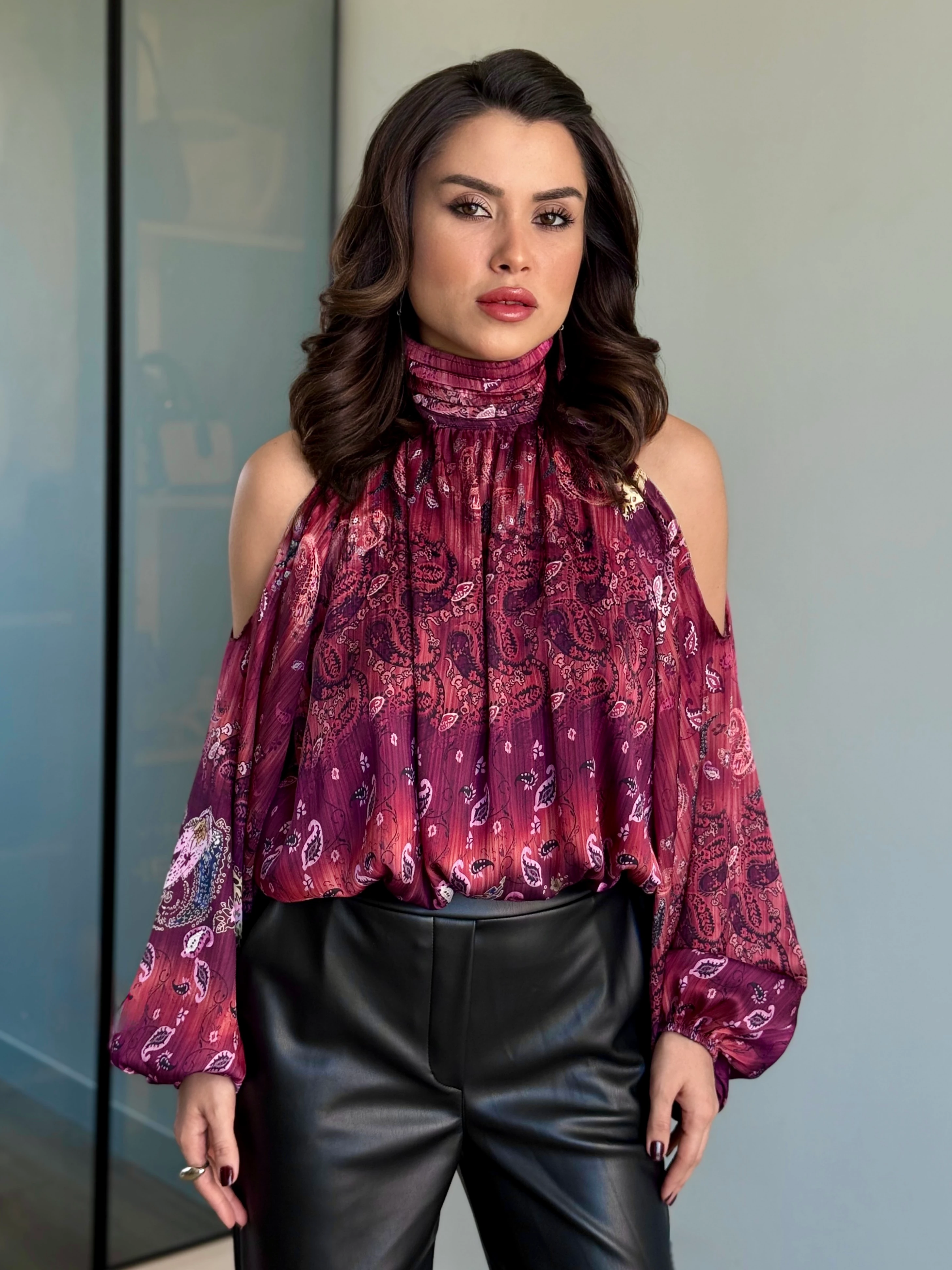 Omuz Dekolteli  Bluz - Bordo