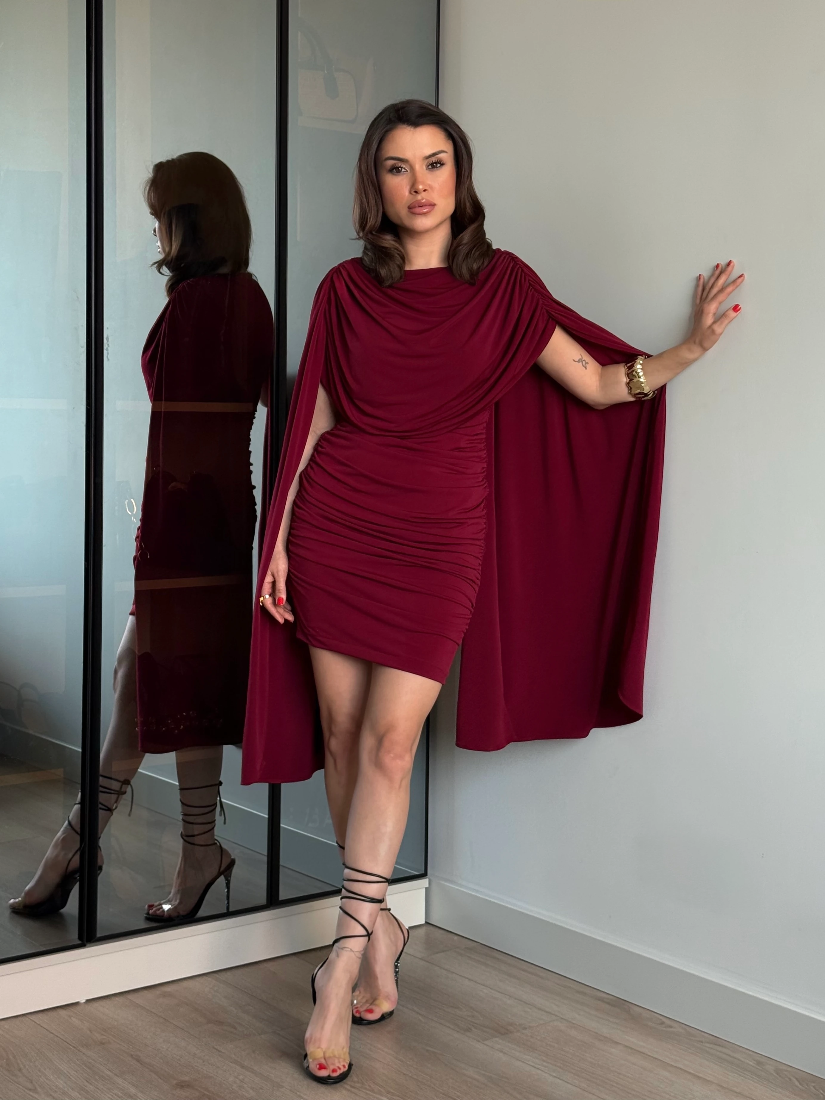 Sandy Kumaş Elbise - Bordo