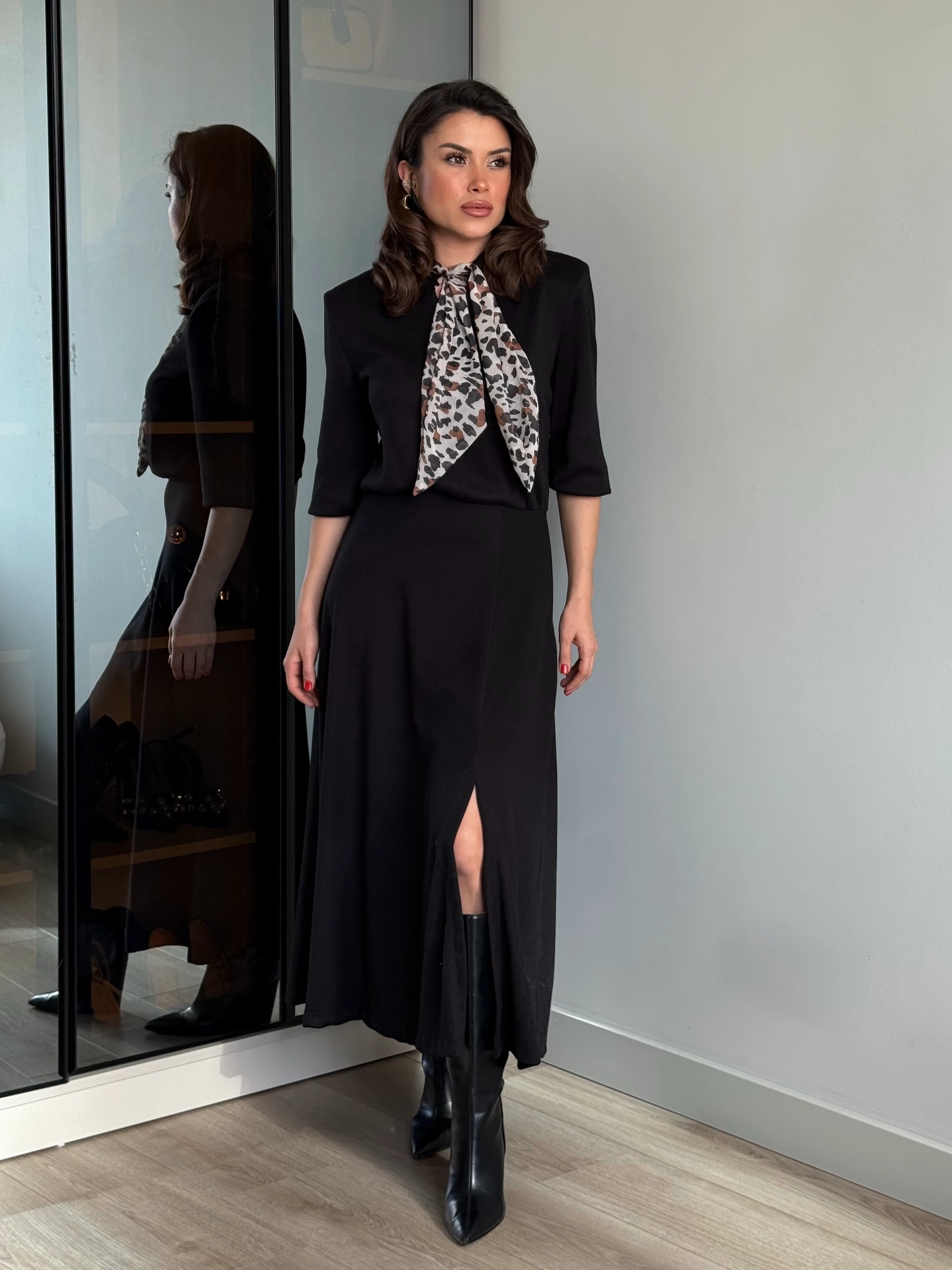 KURDELE DETAY YANDAN FERMUARLI ELBİSE