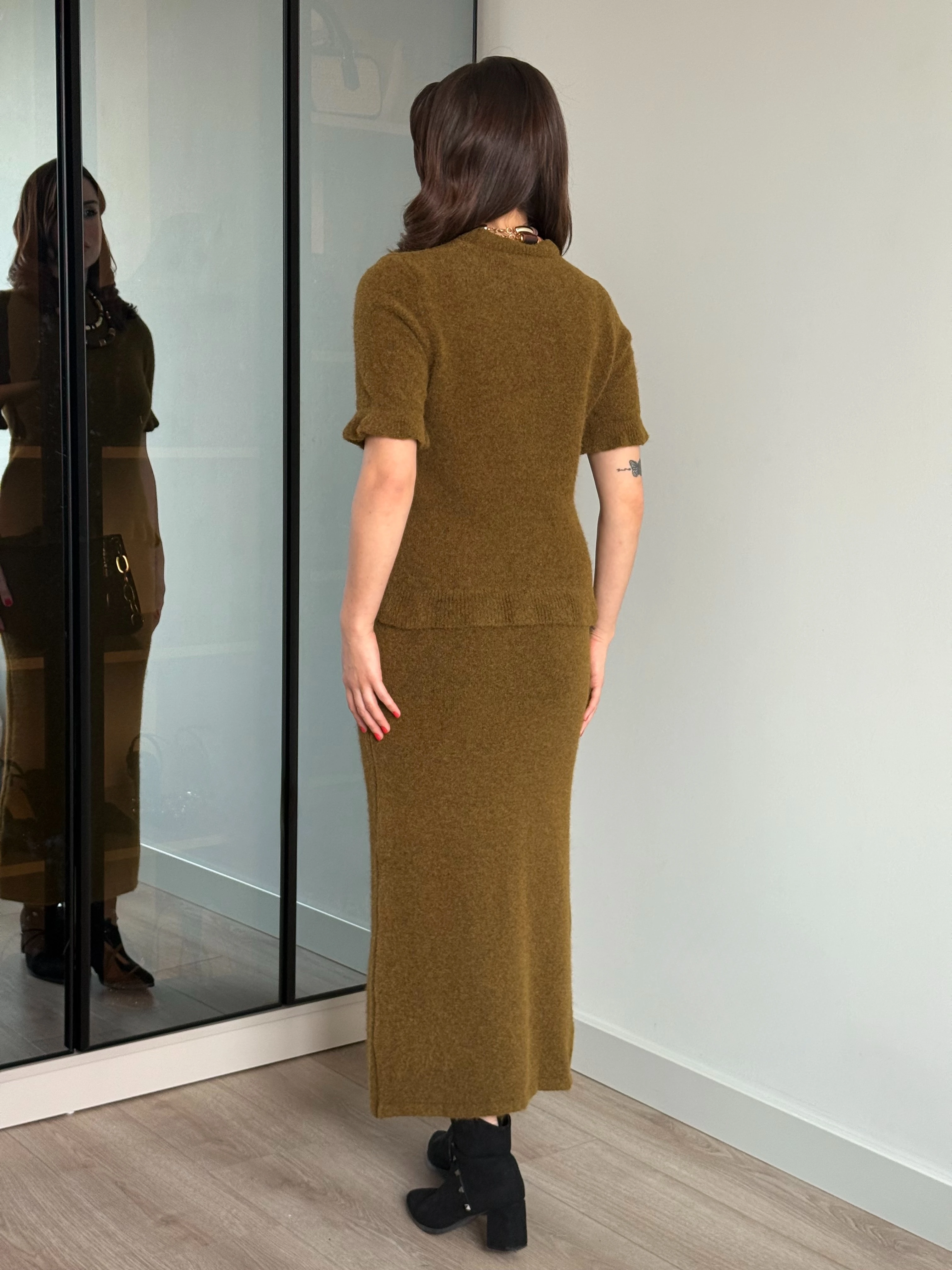 Etek-Bluz Triko Takım - Yağ yeşili