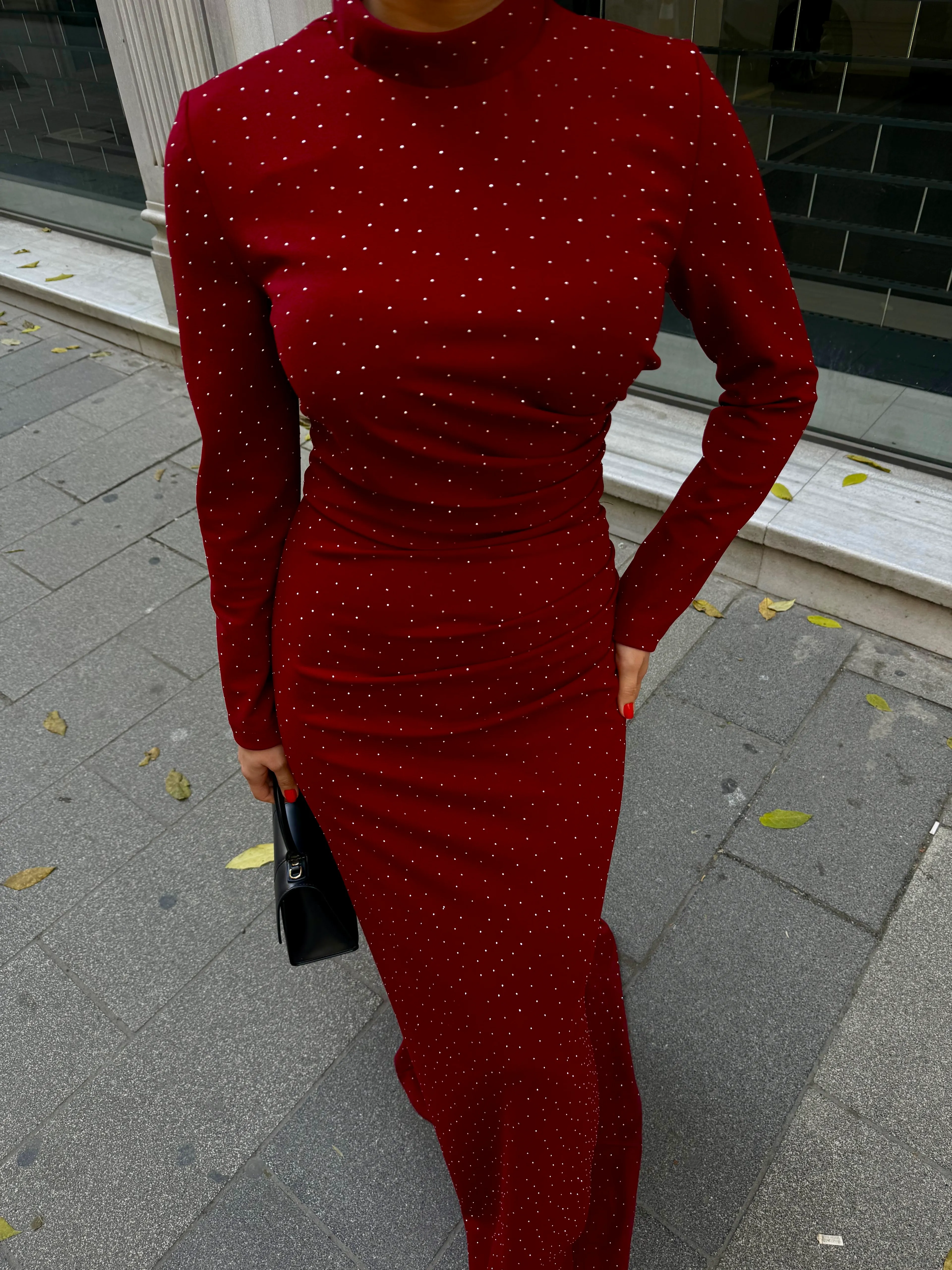 Kroko Touch Elbise  - Bordo