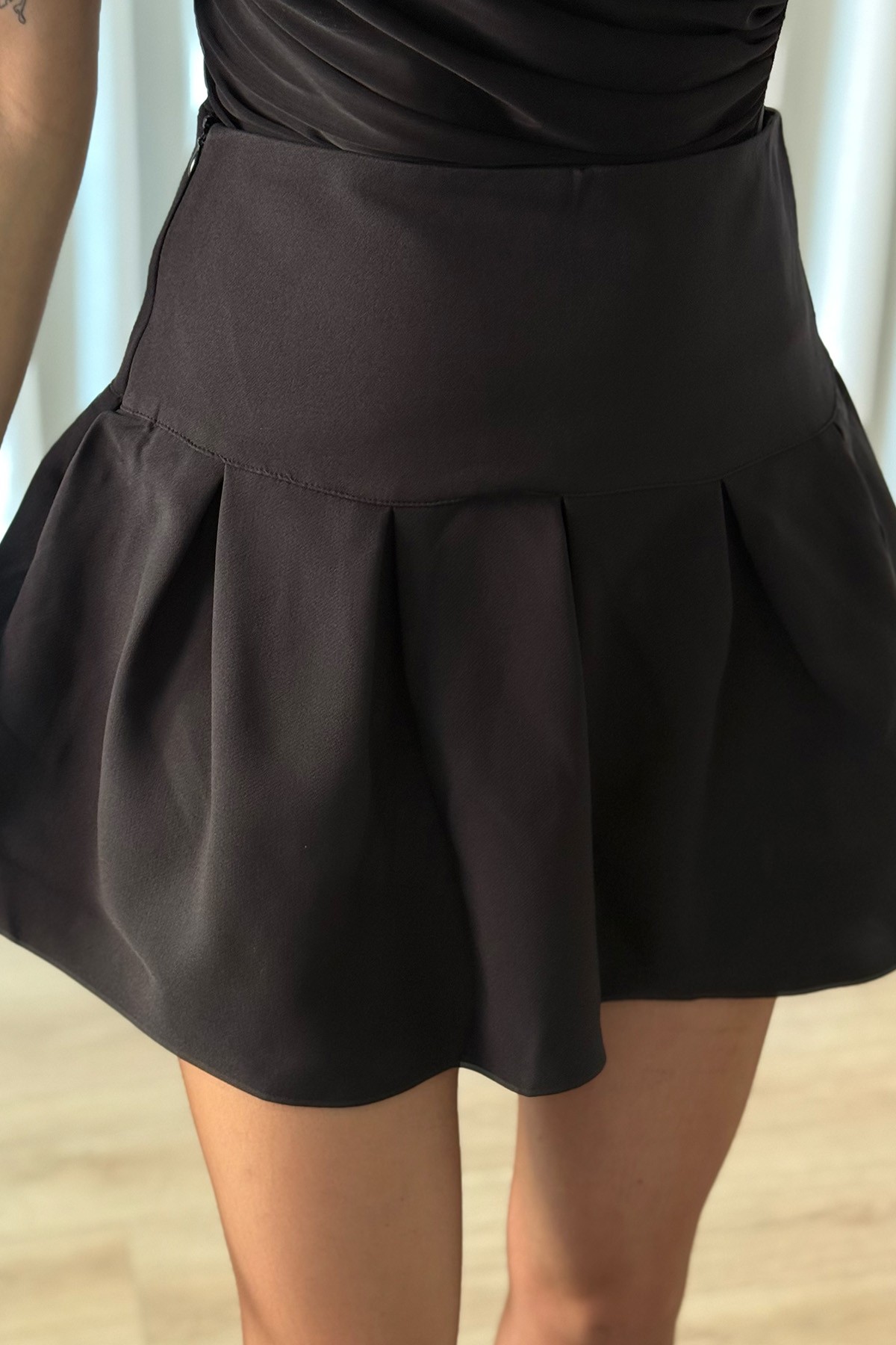 Mini Pileli Etek  - Siyah