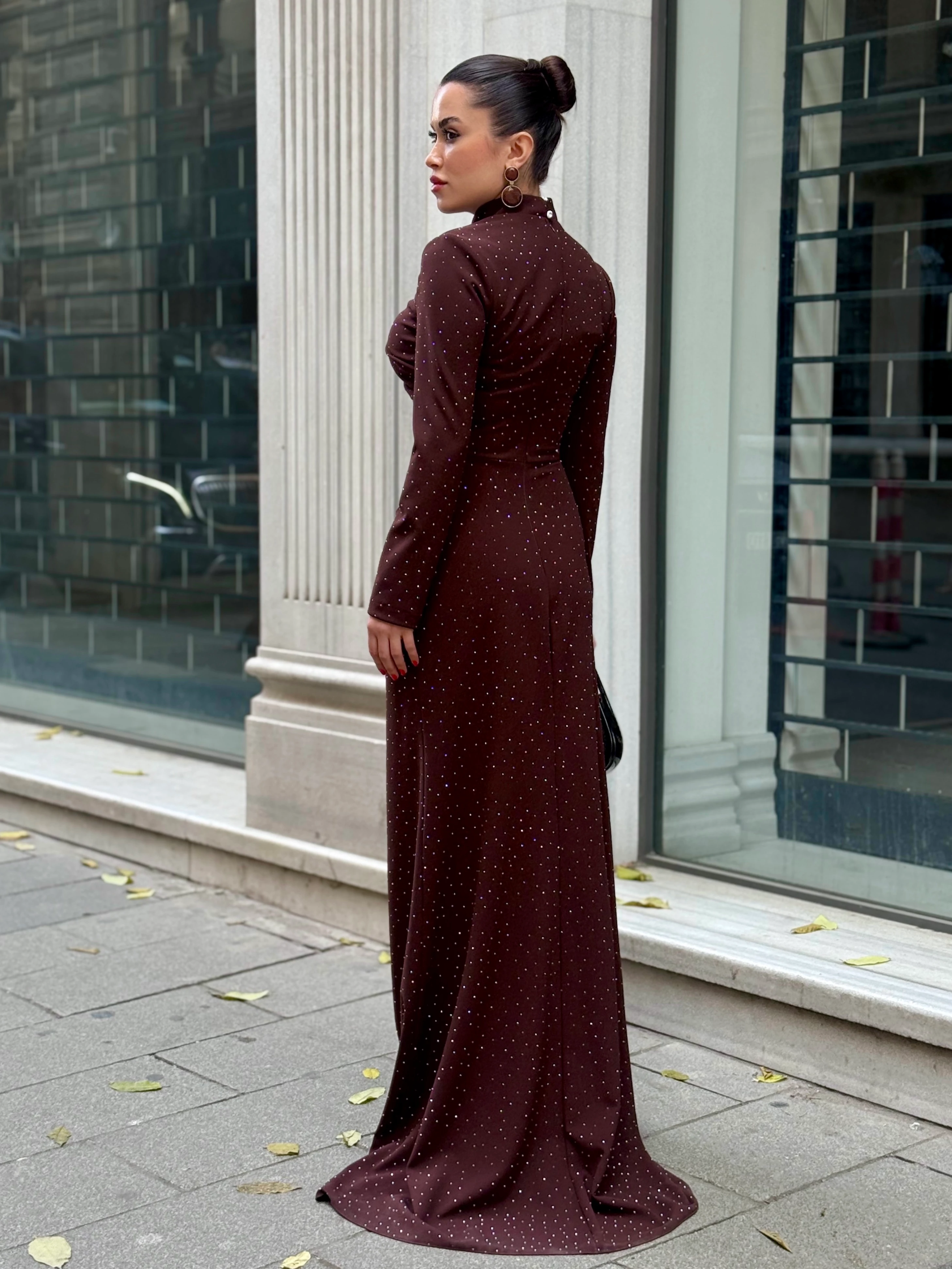 Kroko Touch Elbise  - kahverengi