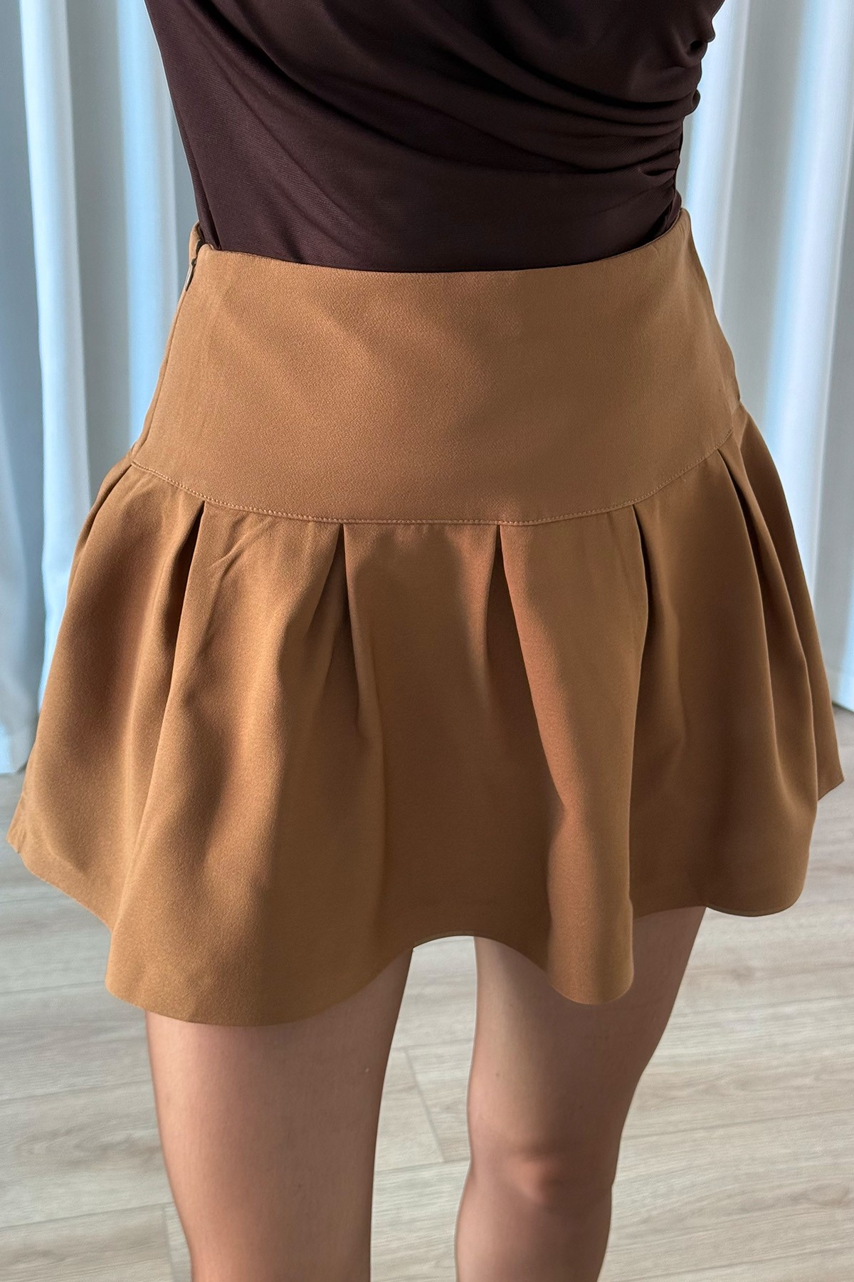Mini Pileli Etek  - kahve