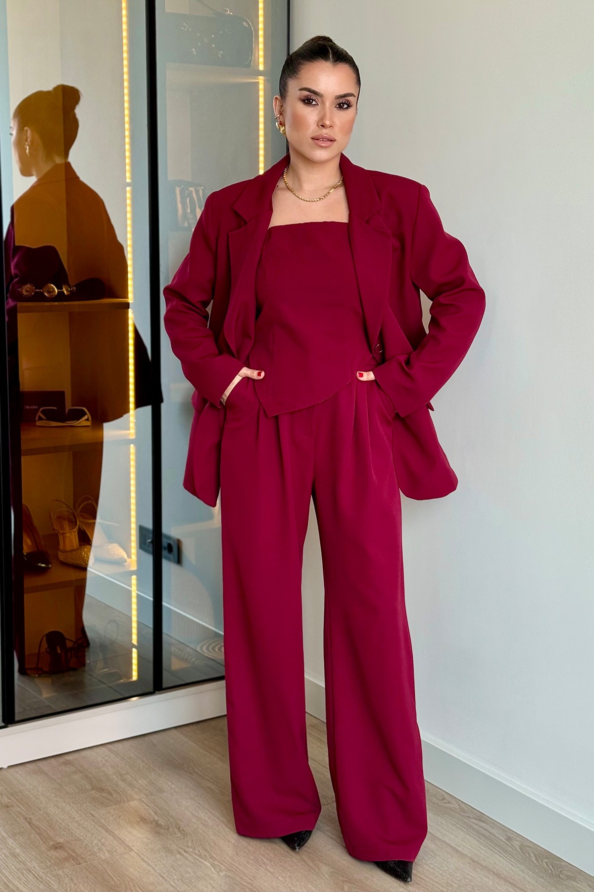3'Lü Set Takım - Bordo
