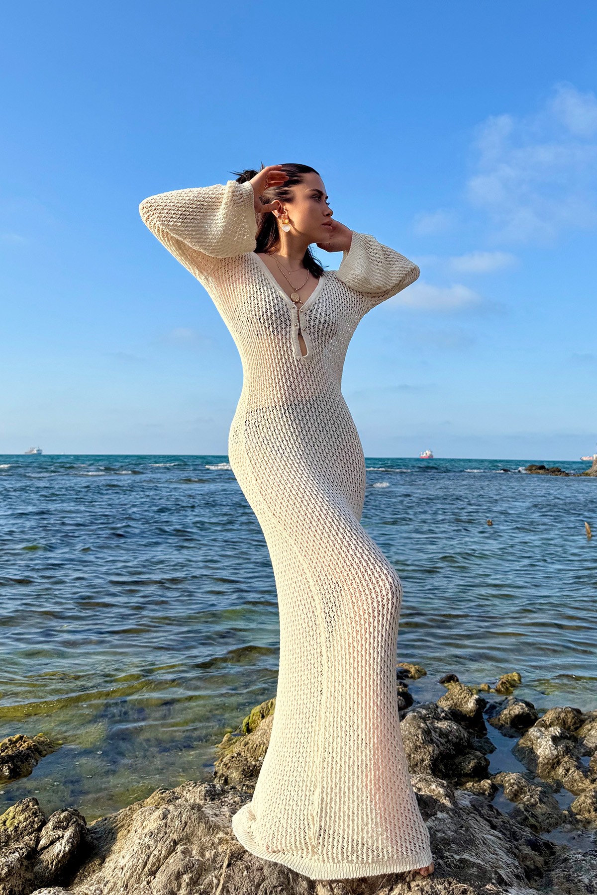 Beach Elbisesi Sarı Renk - beyaz