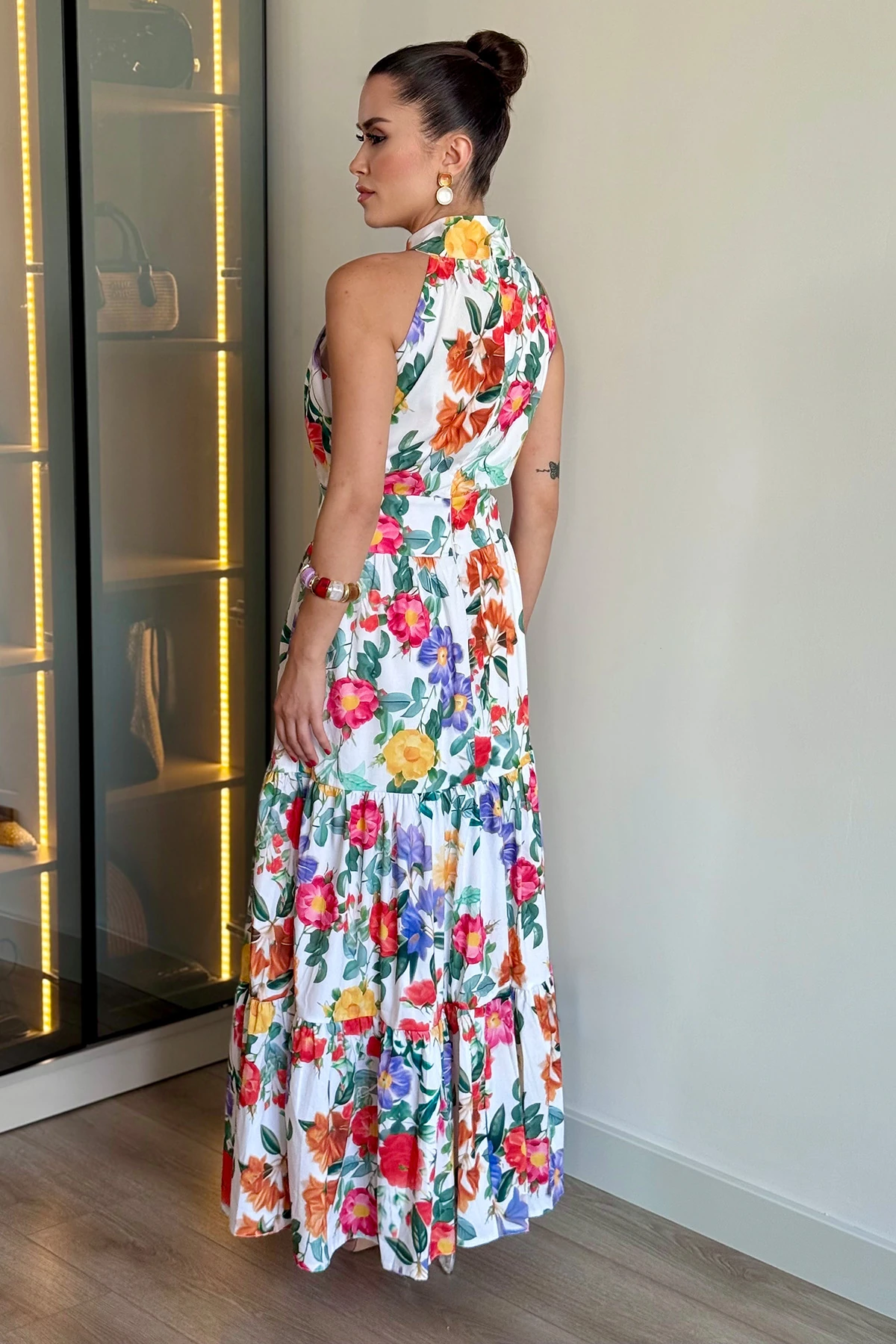 Çiçek Desenli Maxi Elbise - desenli