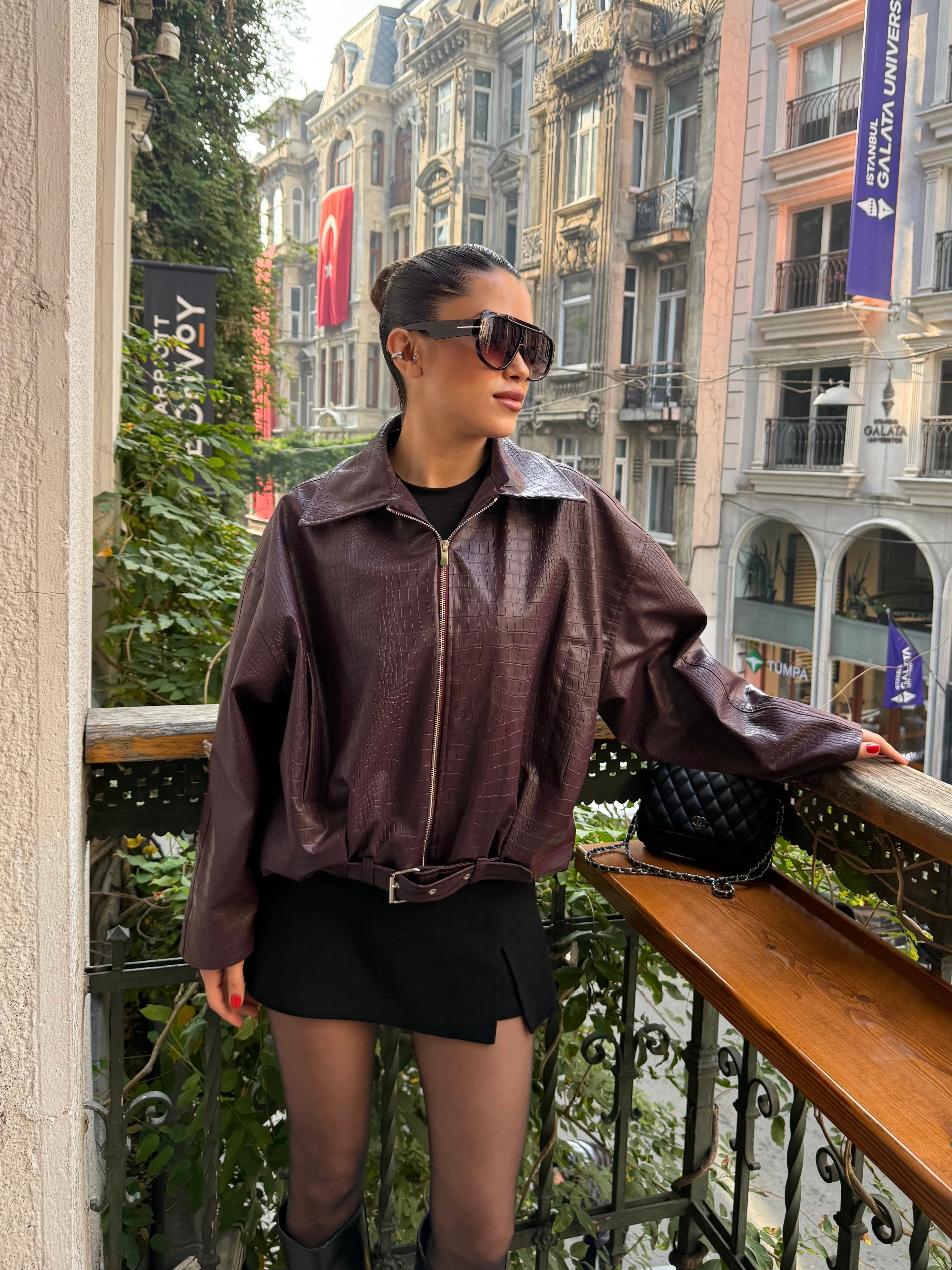 Noir Bordo Suni Deri Ceket - Bordo