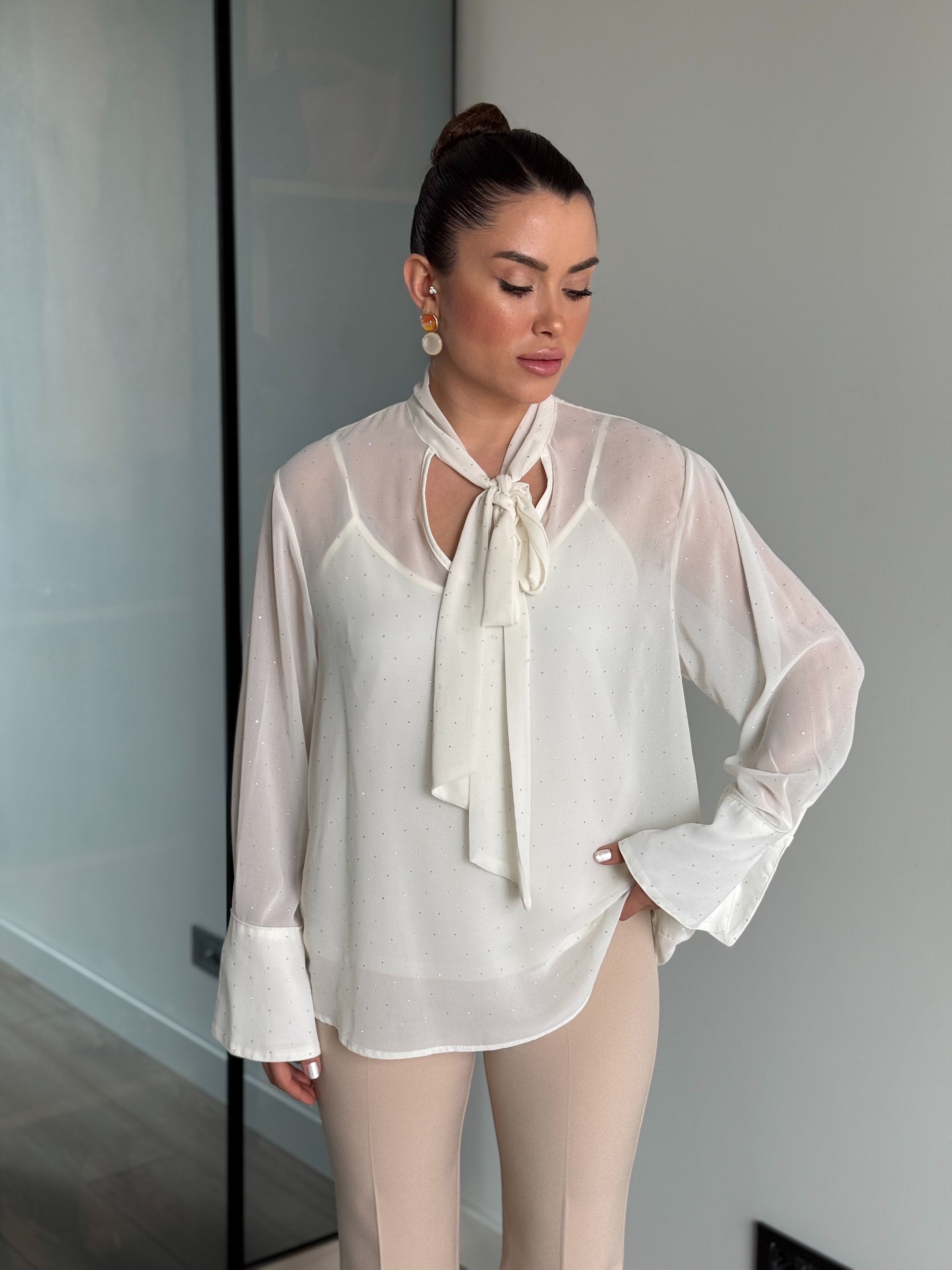 Taşlı Gömlek  - beyaz