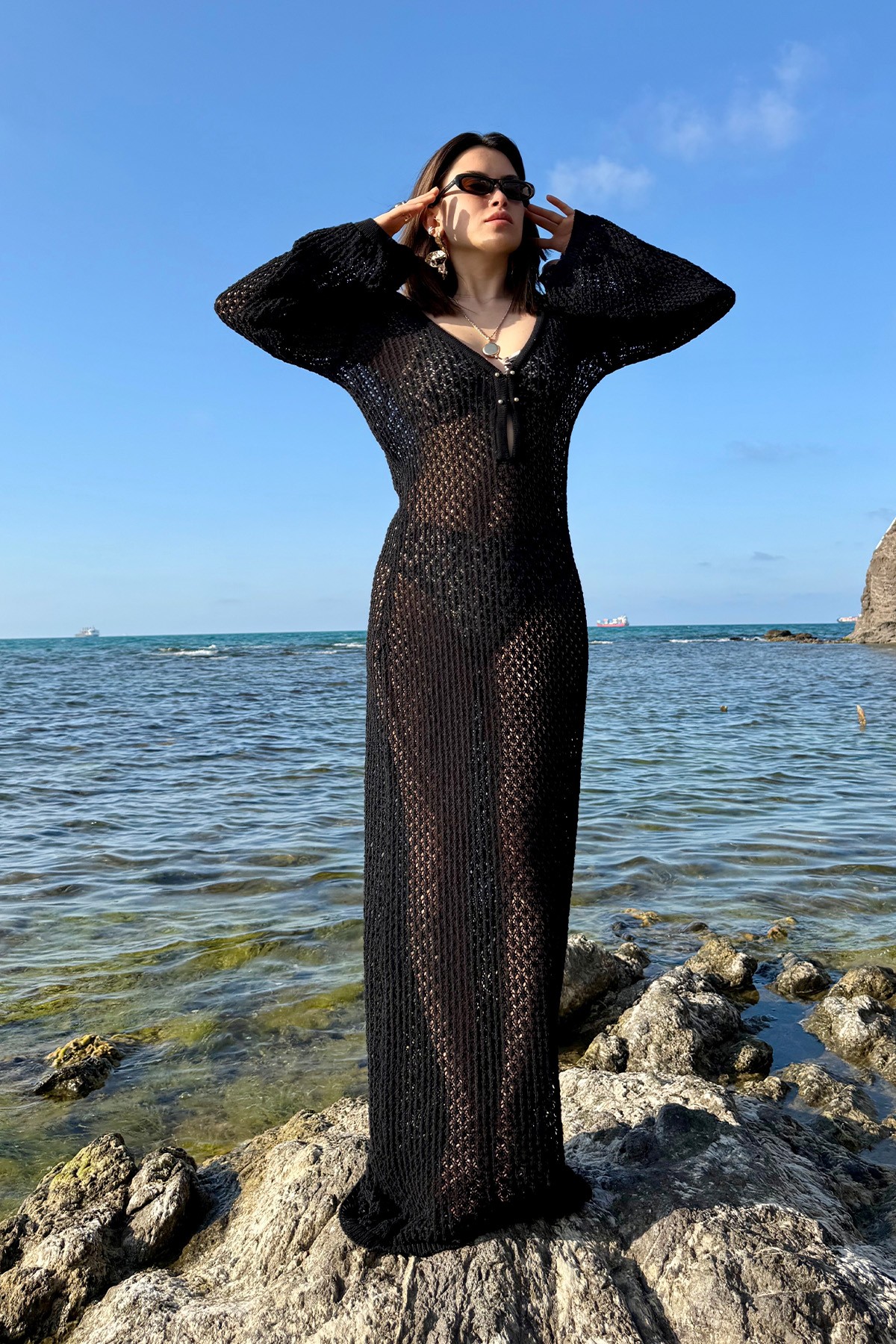 Beach Elbisesi Sarı Renk - Siyah