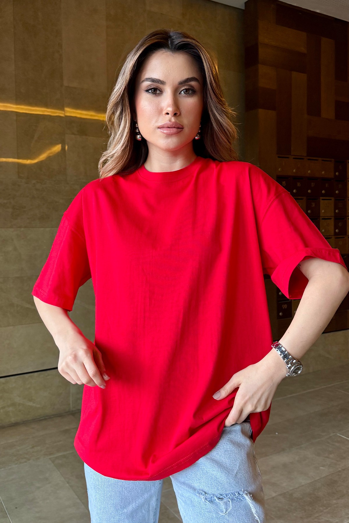 Oversize T-Shirt  - Kırmızı