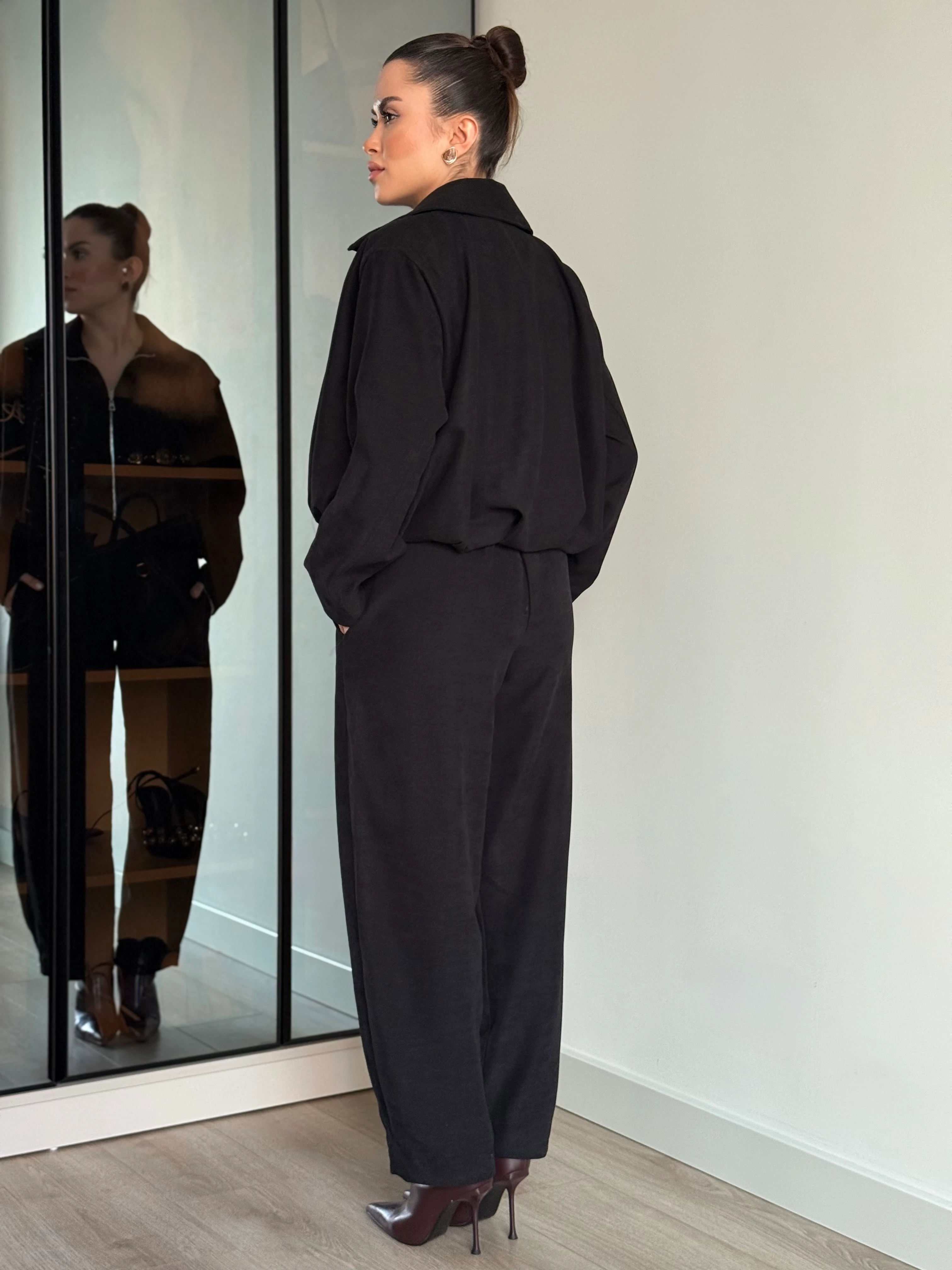 İkili Gömlek Yaka Takıım  - Siyah