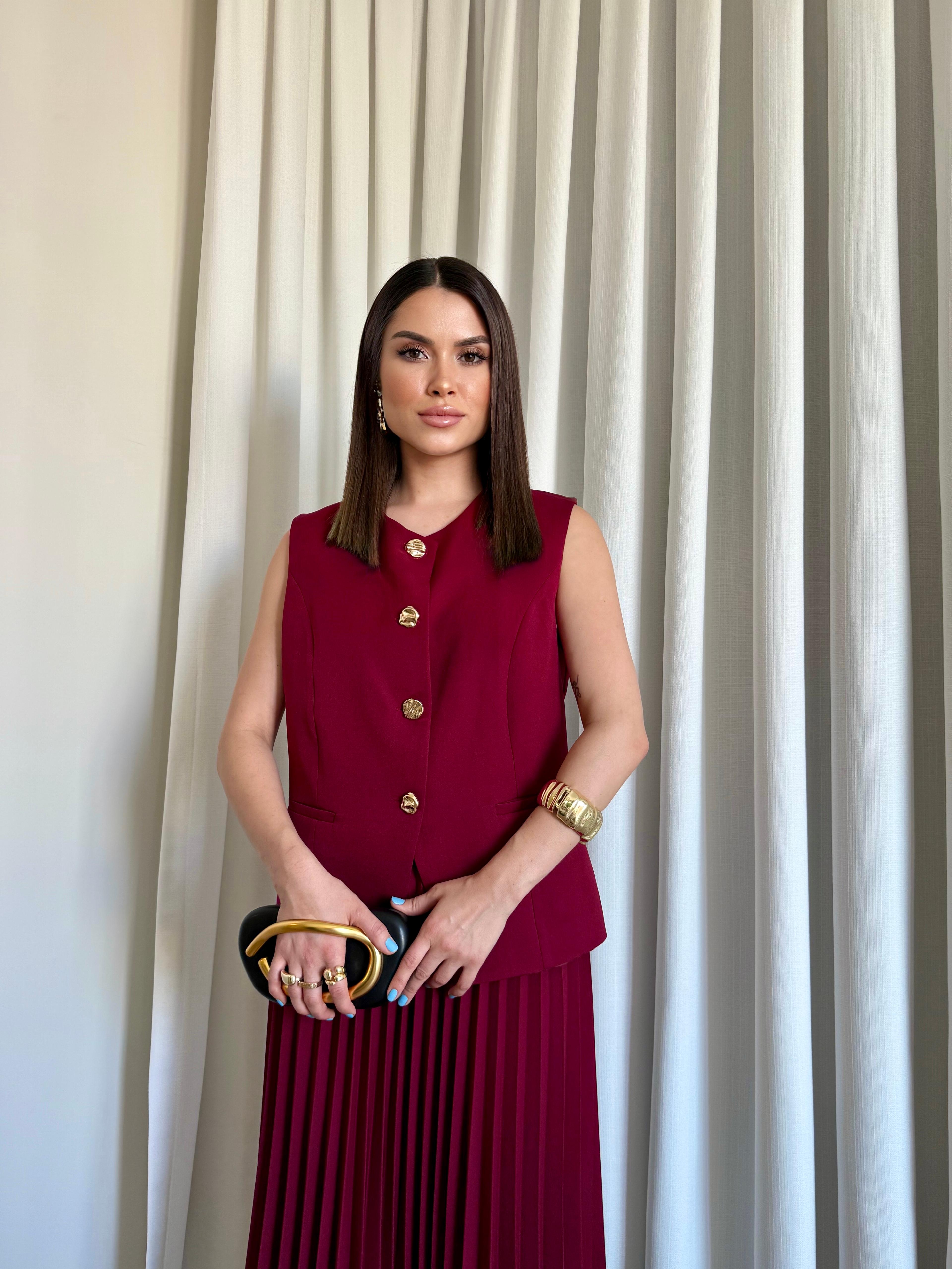 Piliseli Etek Ceket Takım - Bordo