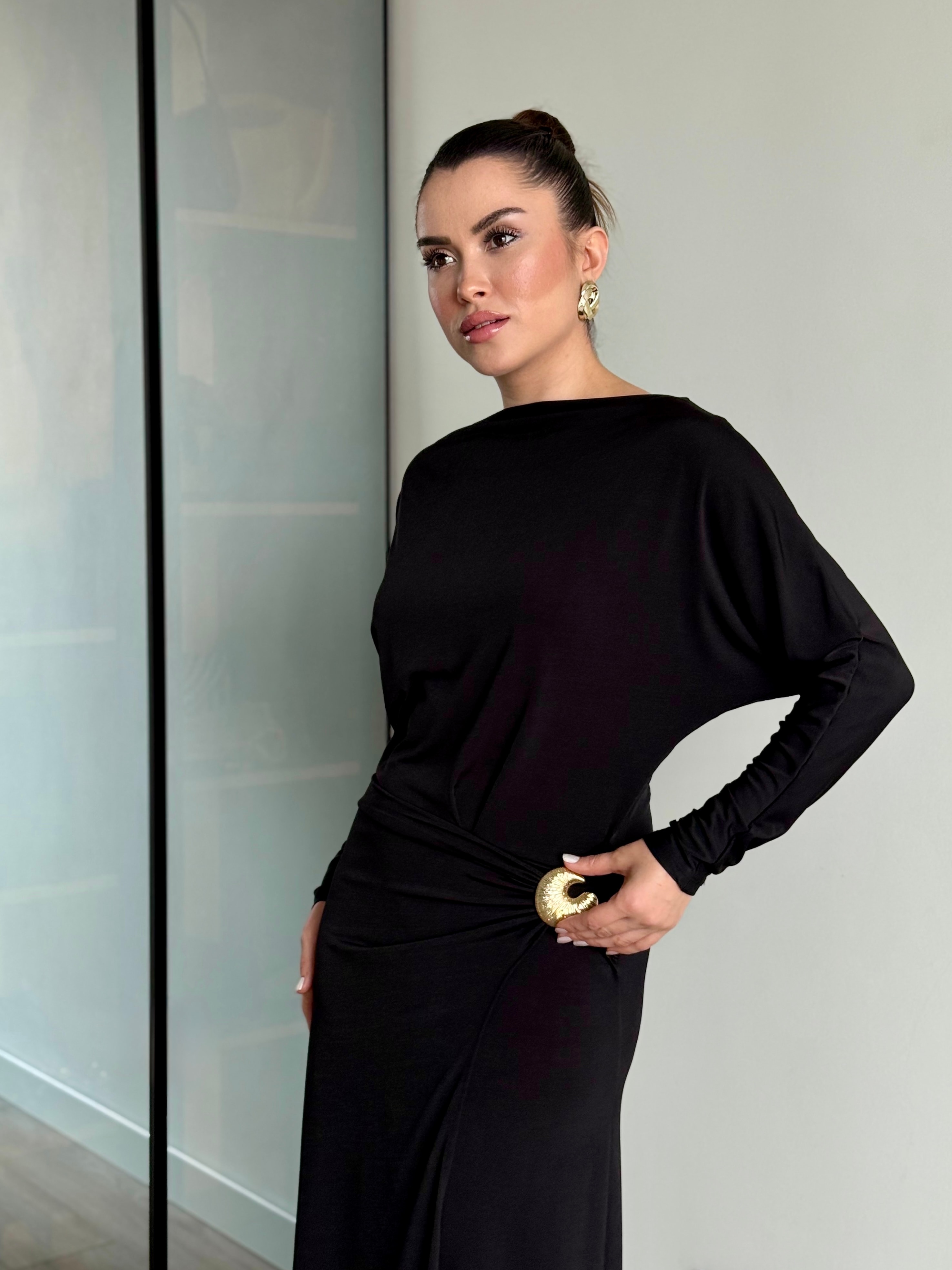 Yarasa Kol Toka Detay Elbise