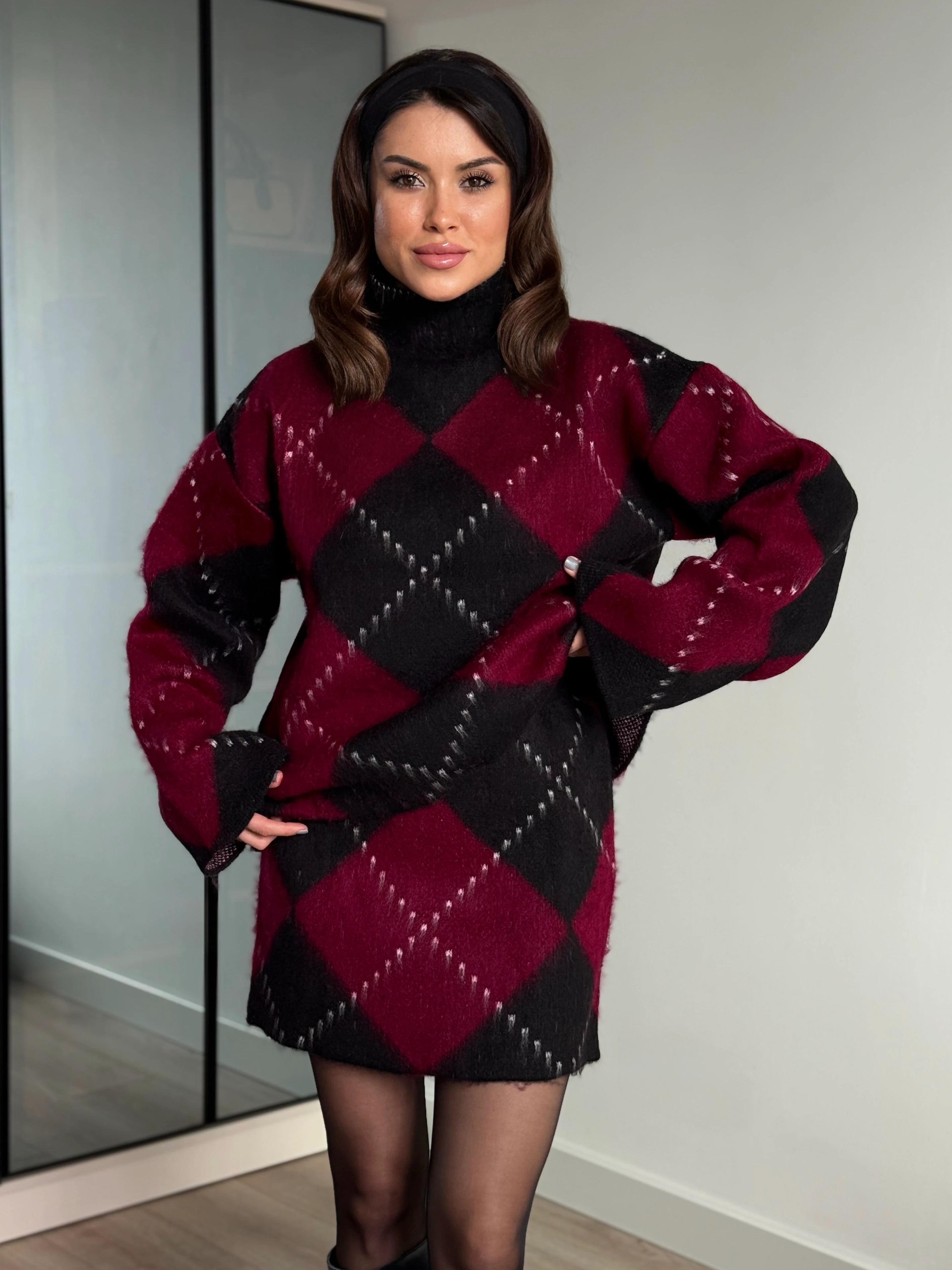 Baklava Desen İkili Takım - Bordo