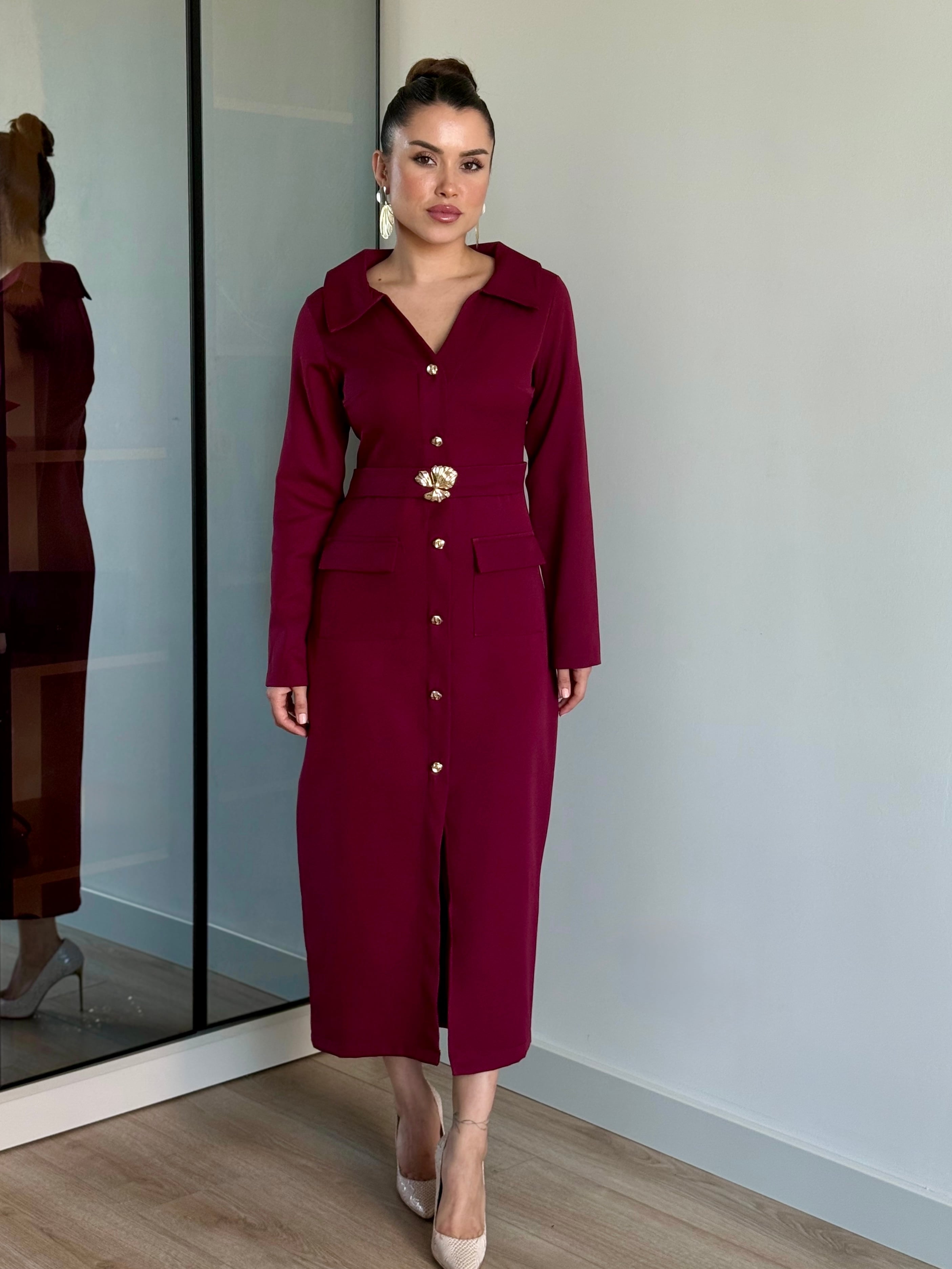 Minimalist Elbise - Bordo