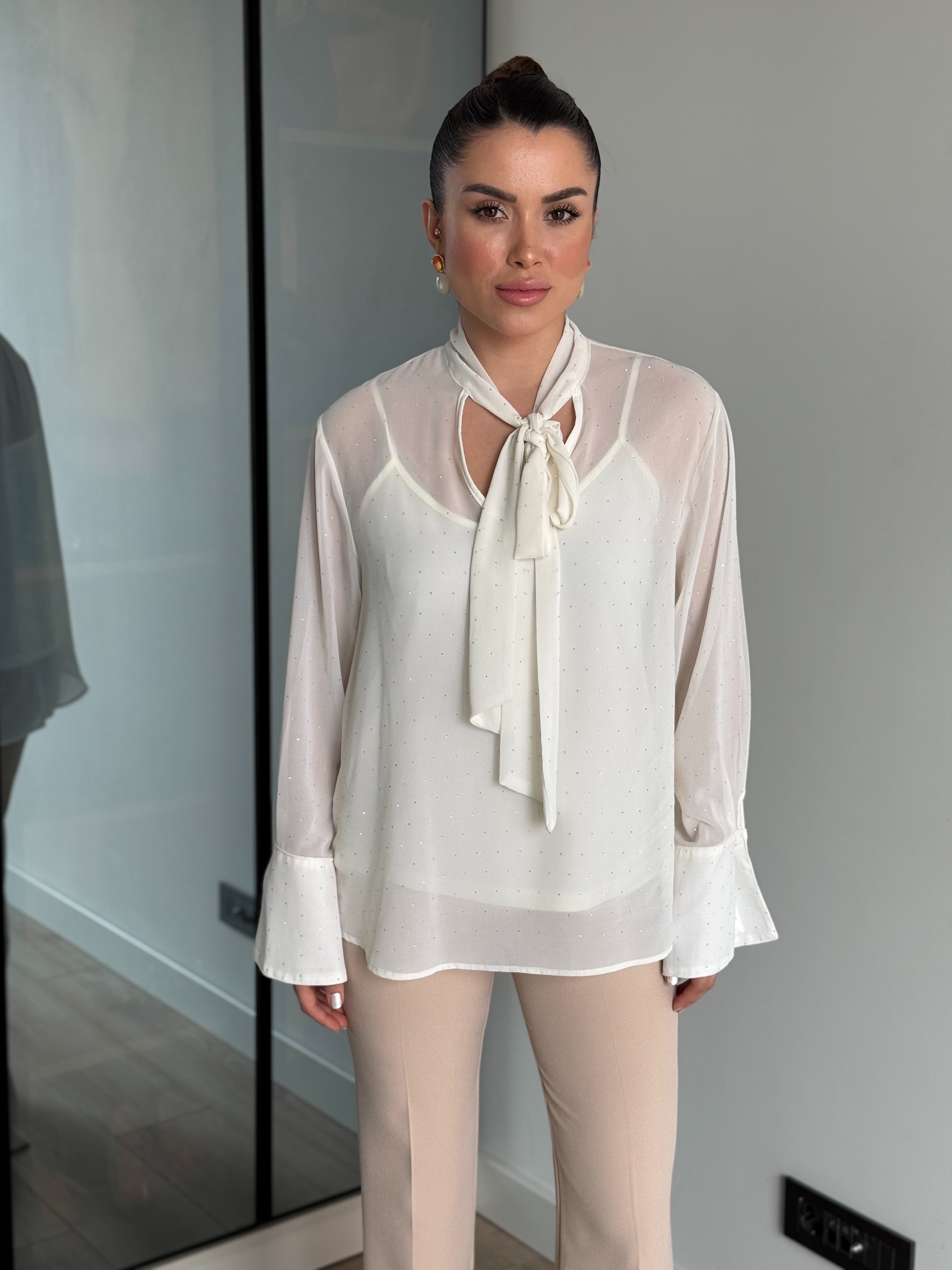 Taşlı Gömlek  - beyaz