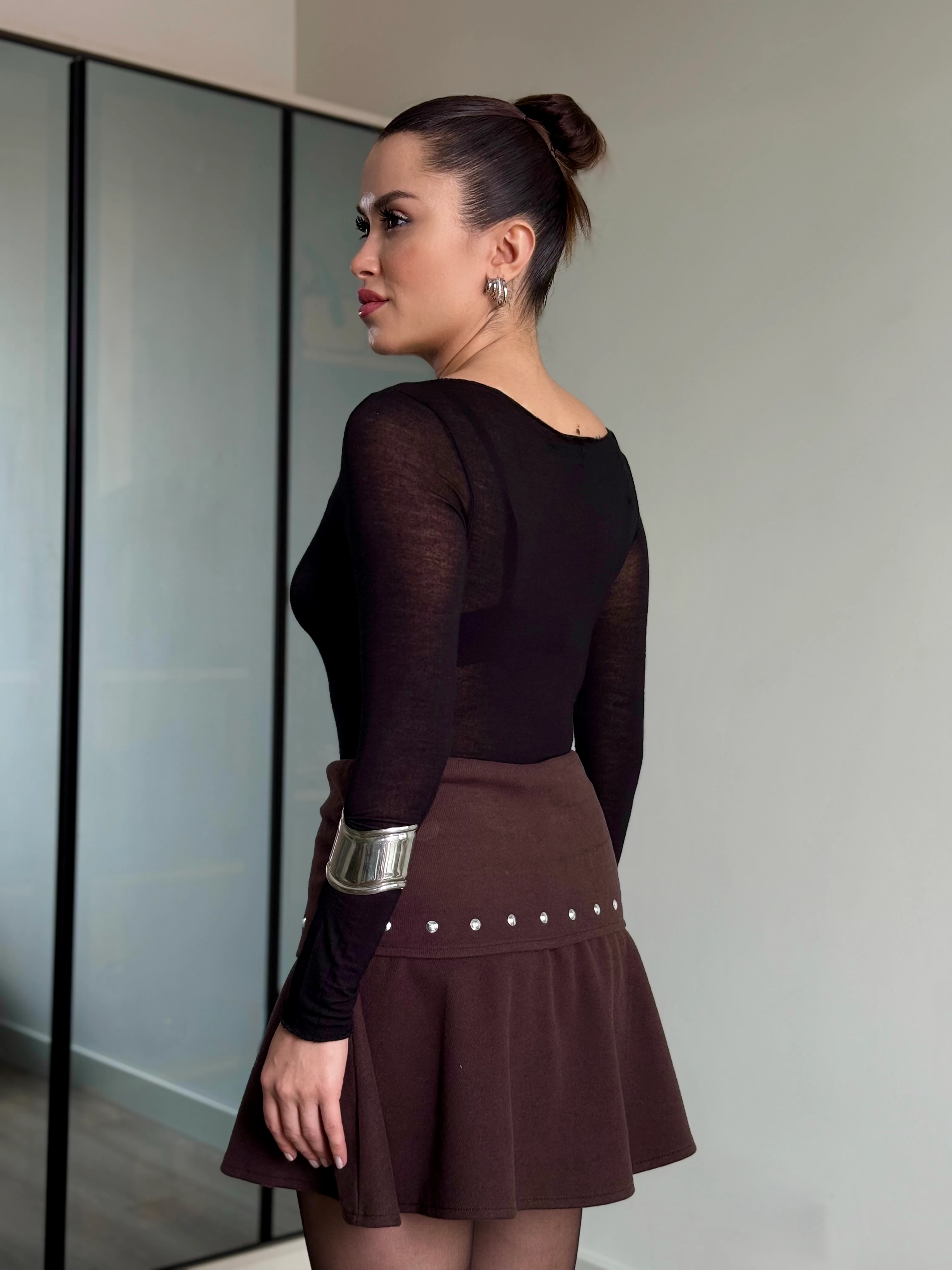 Transparan Uzun kol Bluz  - Siyah