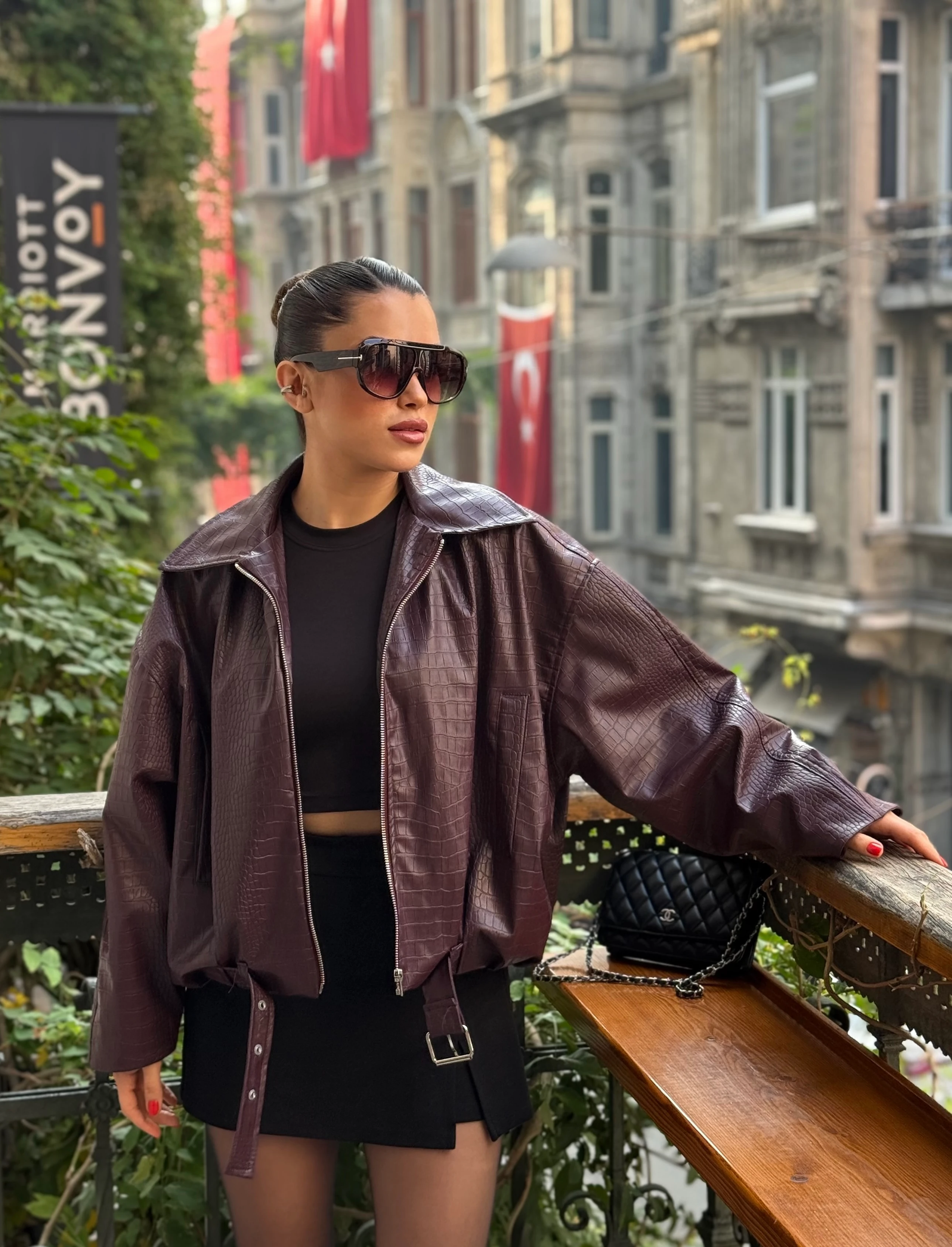 Noir Bordo Suni Deri Ceket - Bordo