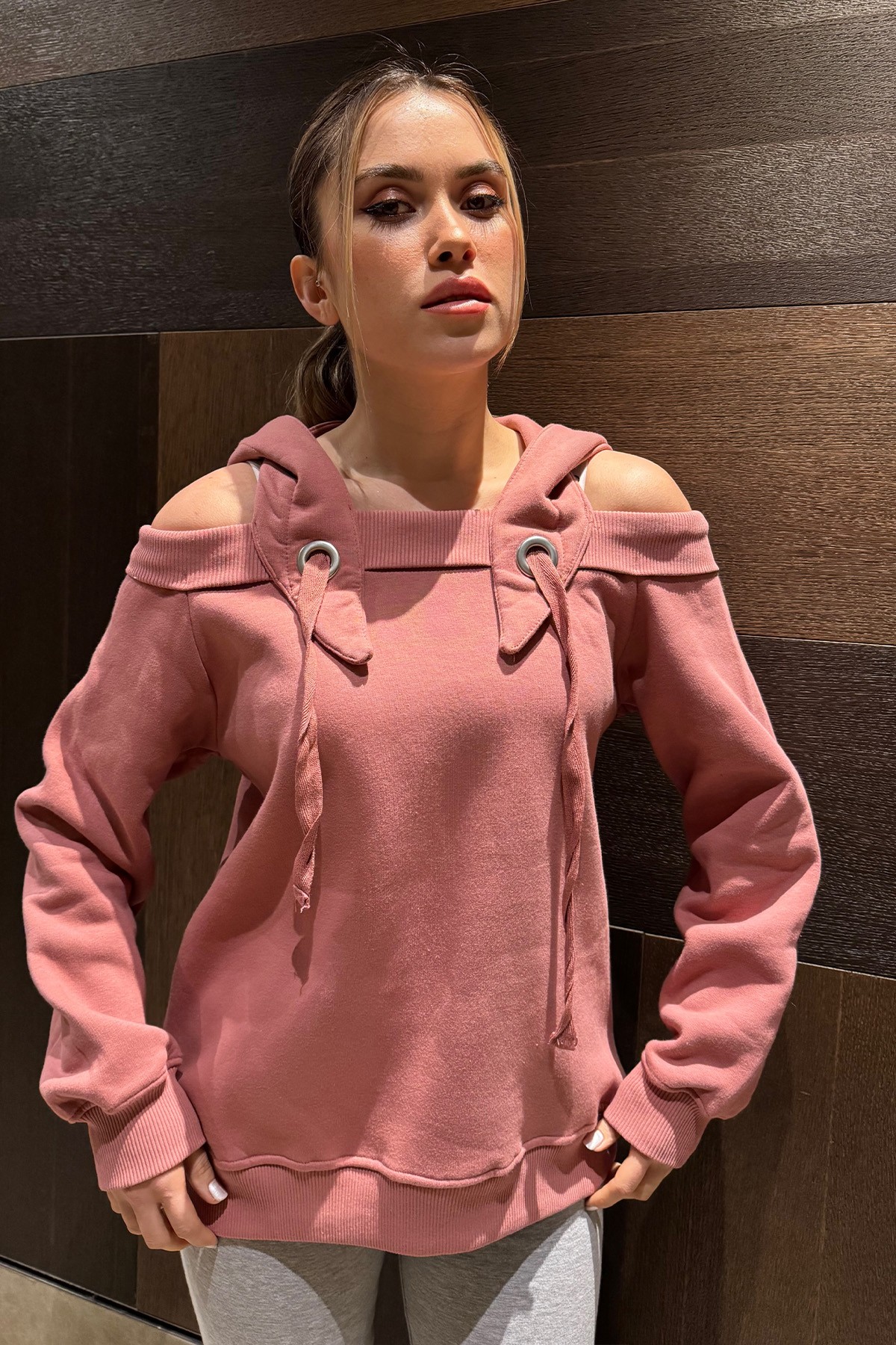 Kapüşonlu Sweatshirt - Pembe