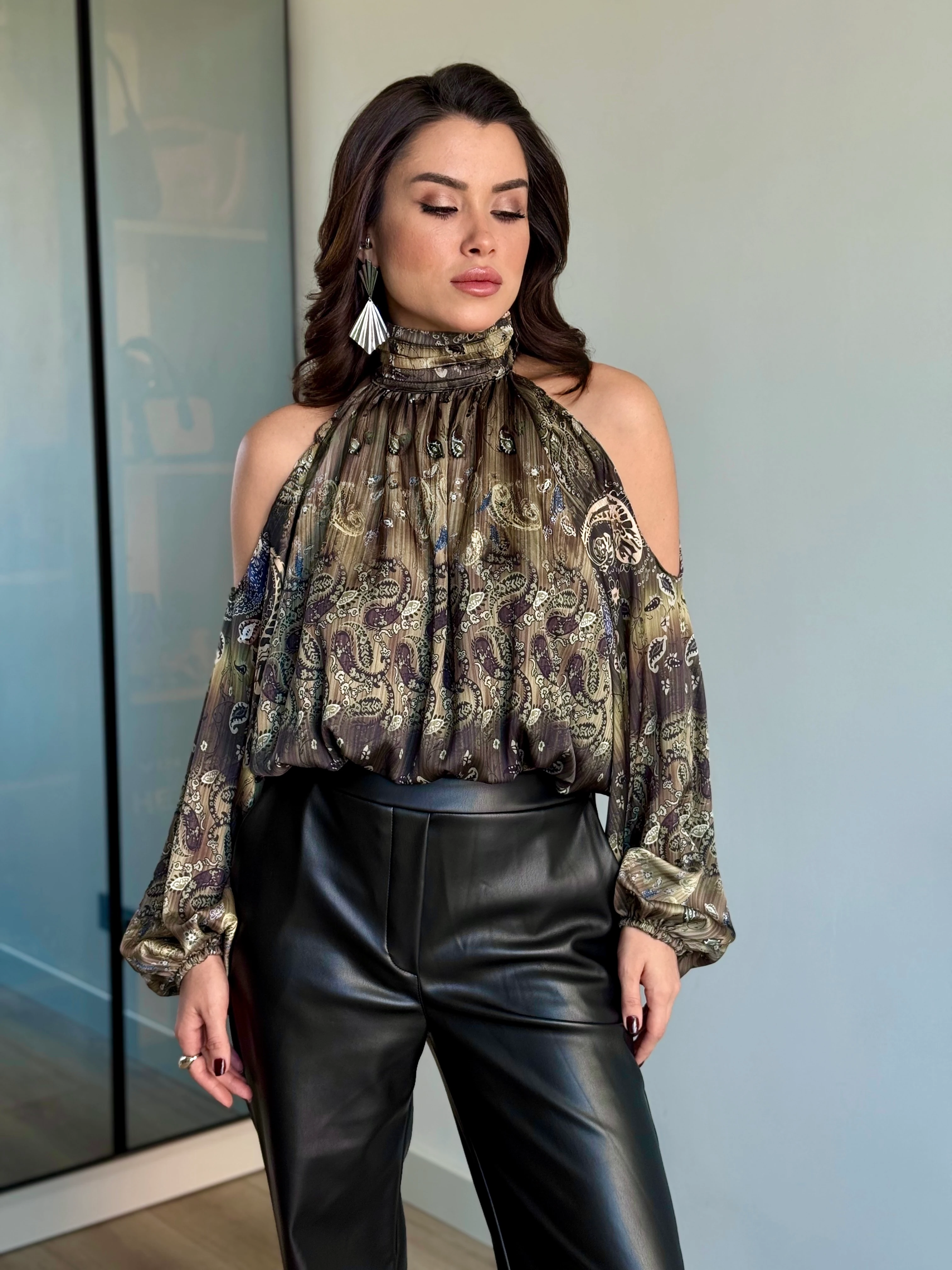 Omuz Dekolteli  Bluz - yeşil